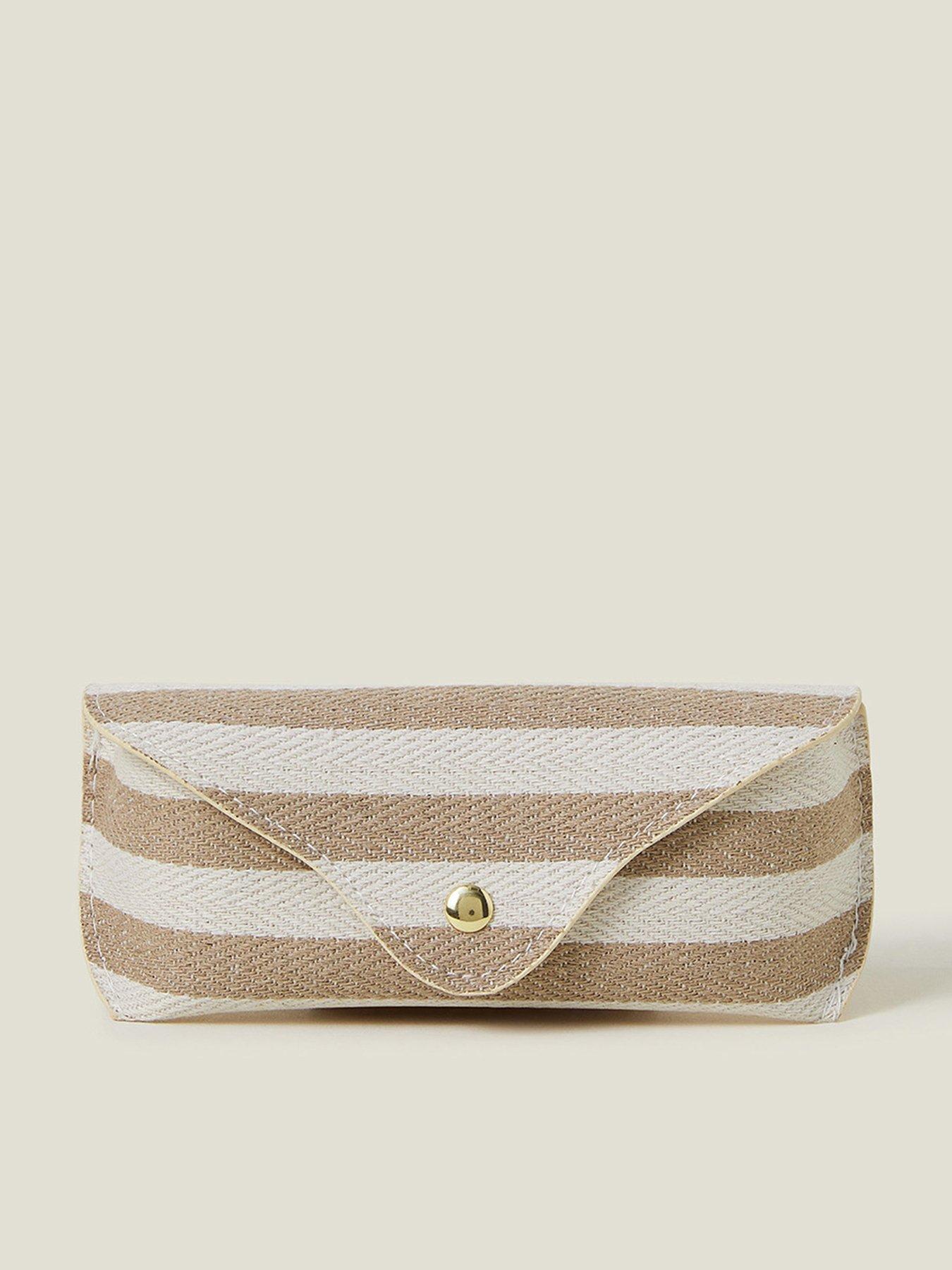 Image of Accessorize Stripe Structured Sunglasses Case - Beige