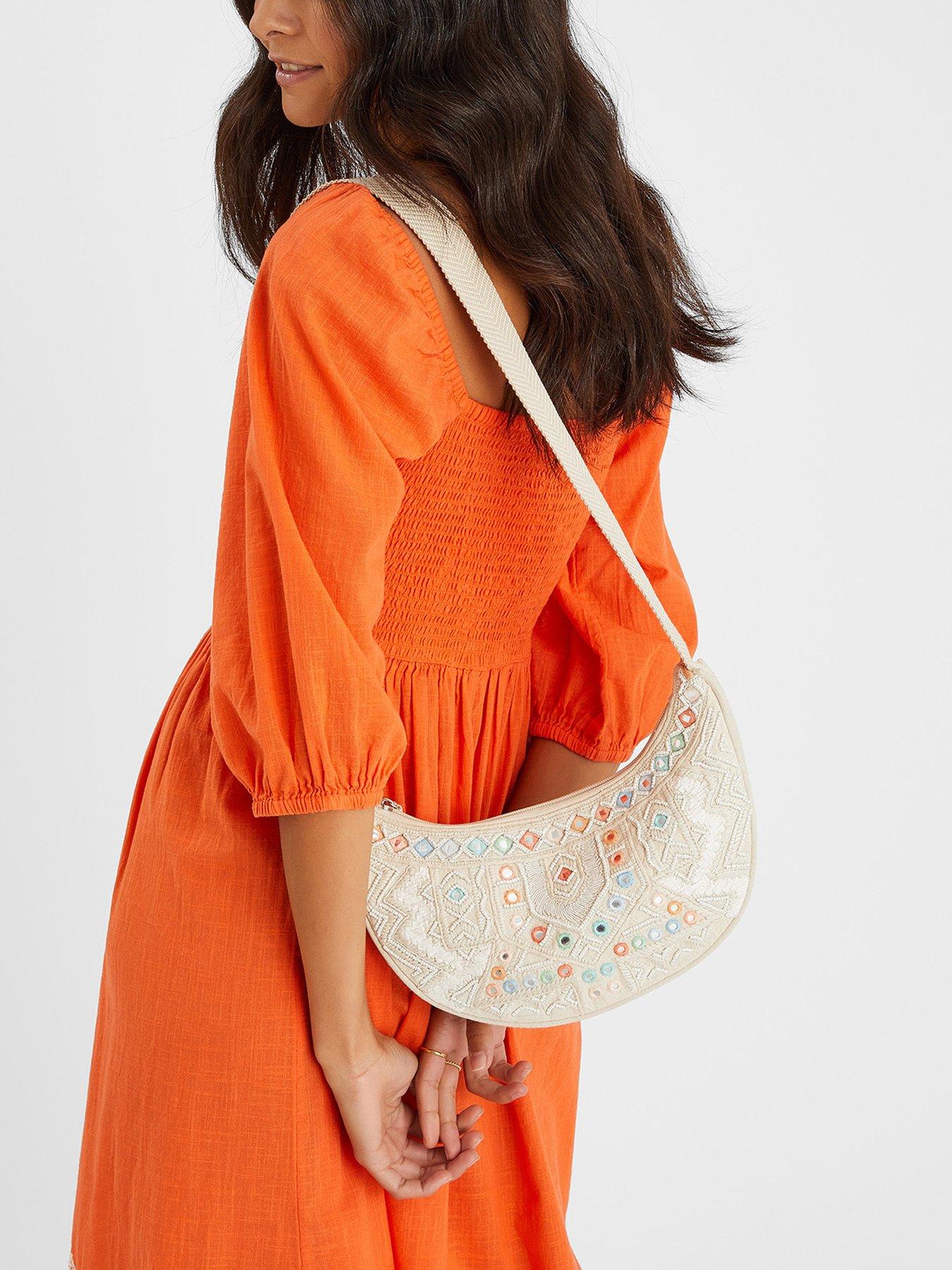 Image 2 of 5 of Accessorize Mirror Embellished Sling Crossbody Bag - White