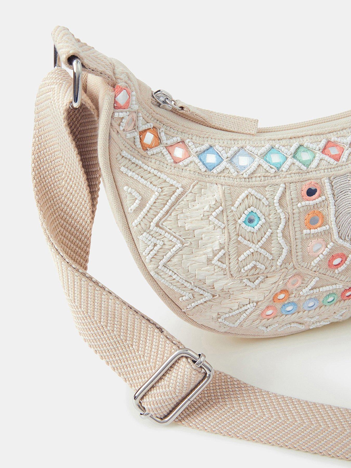 Image 4 of 5 of Accessorize Mirror Embellished Sling Crossbody Bag - White