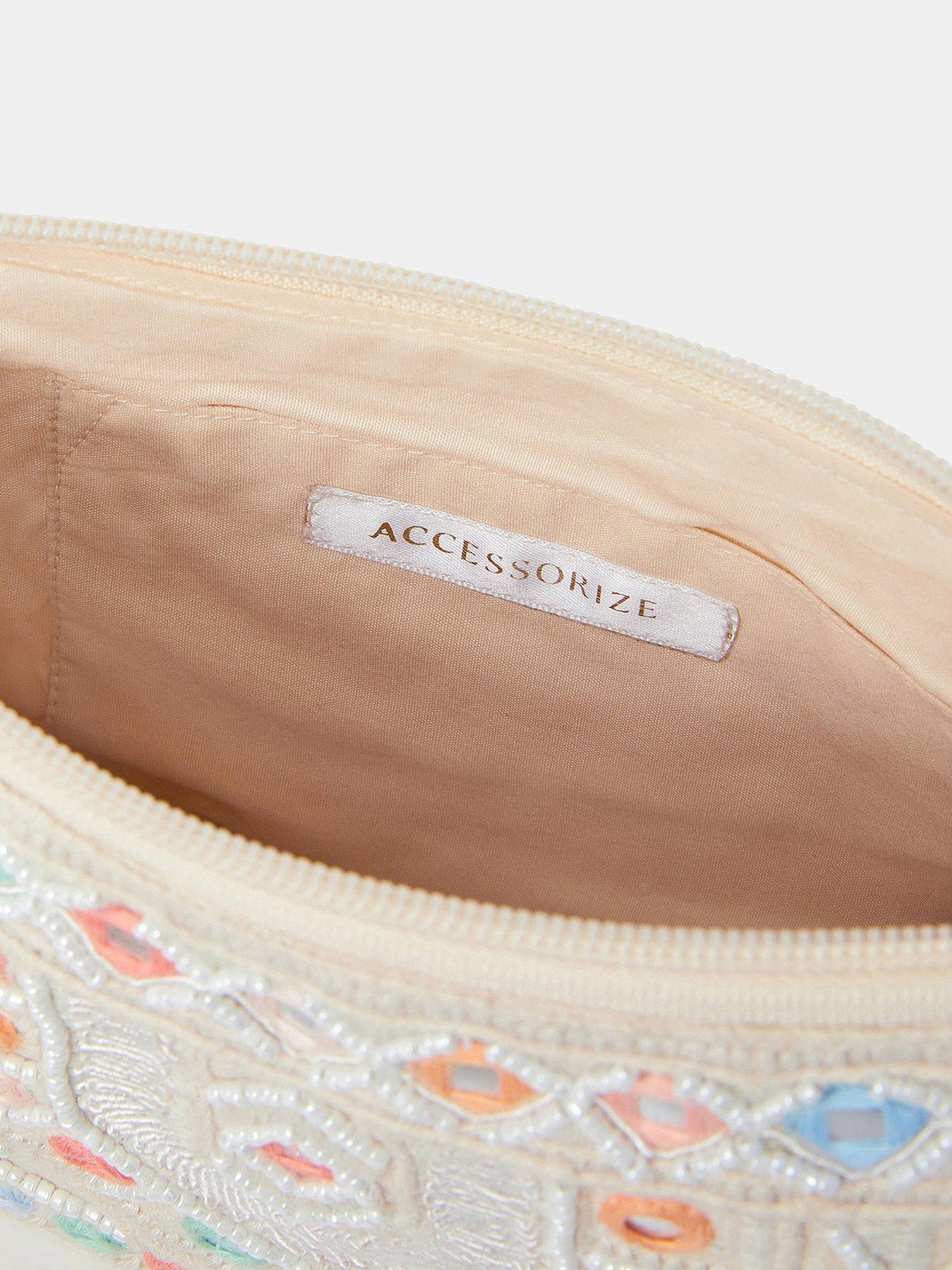 Image 5 of 5 of Accessorize Mirror Embellished Sling Crossbody Bag - White