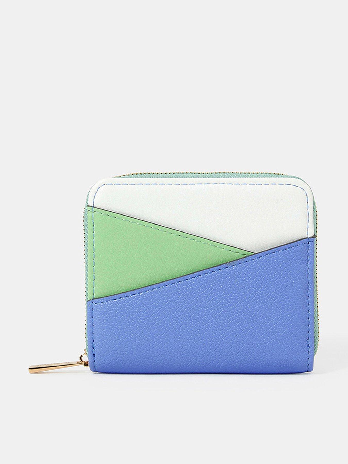 Image 1 of 3 of Accessorize Diagonal Colourblock Purse - Blue/Green