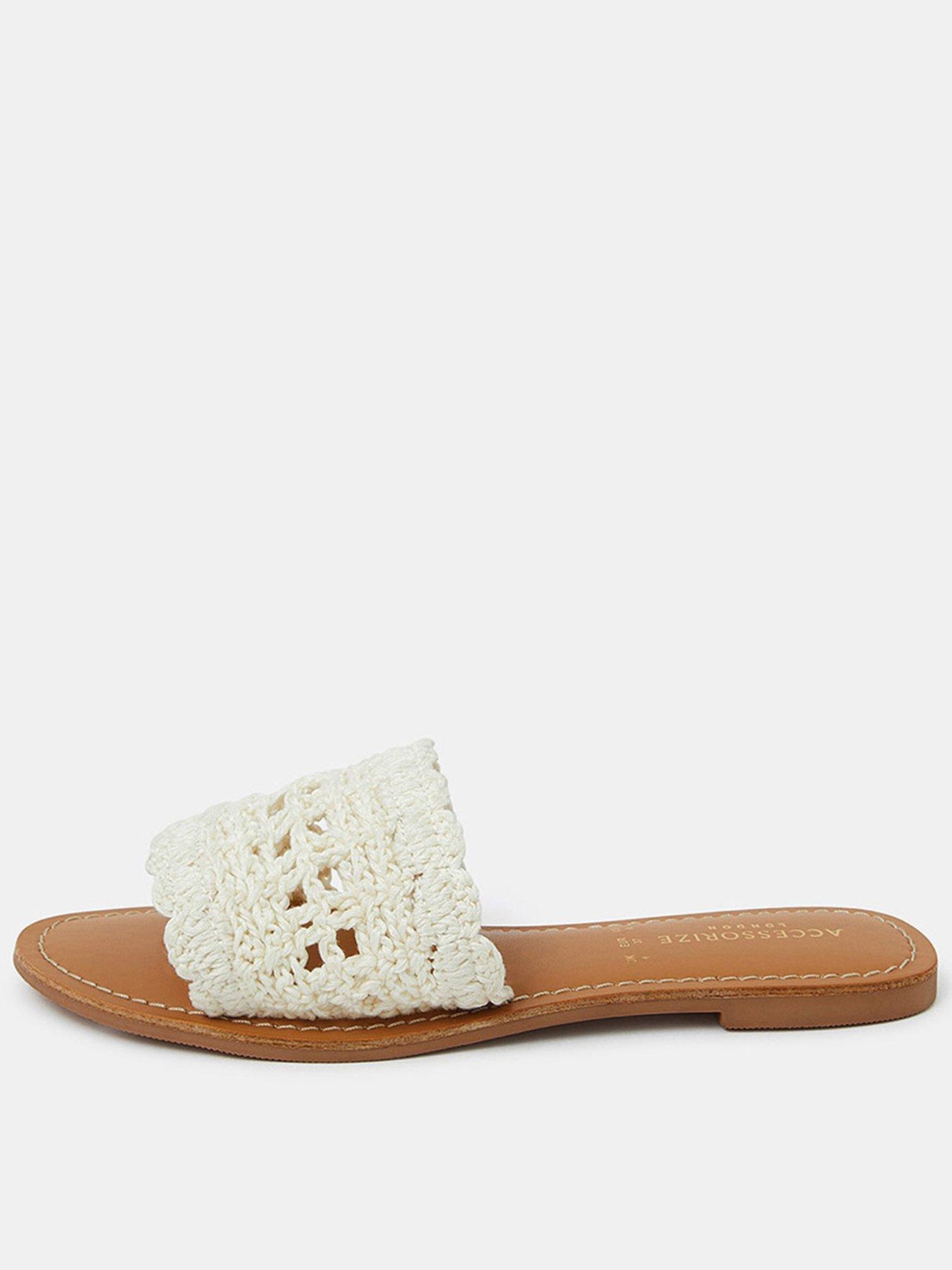 Image 1 of 4 of Accessorize Crochet Sliders - Cream