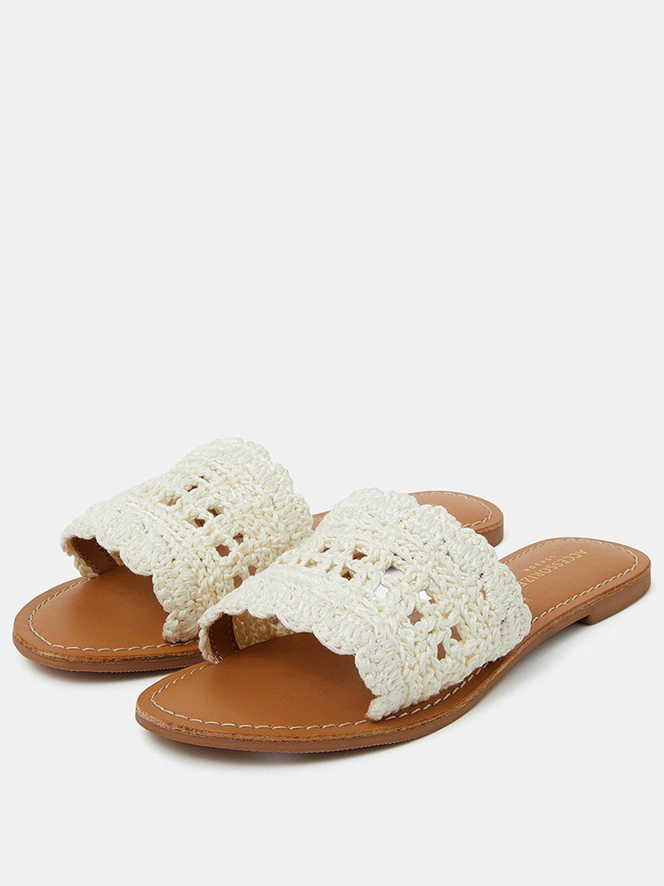 Image 2 of 4 of Accessorize Crochet Sliders - Cream