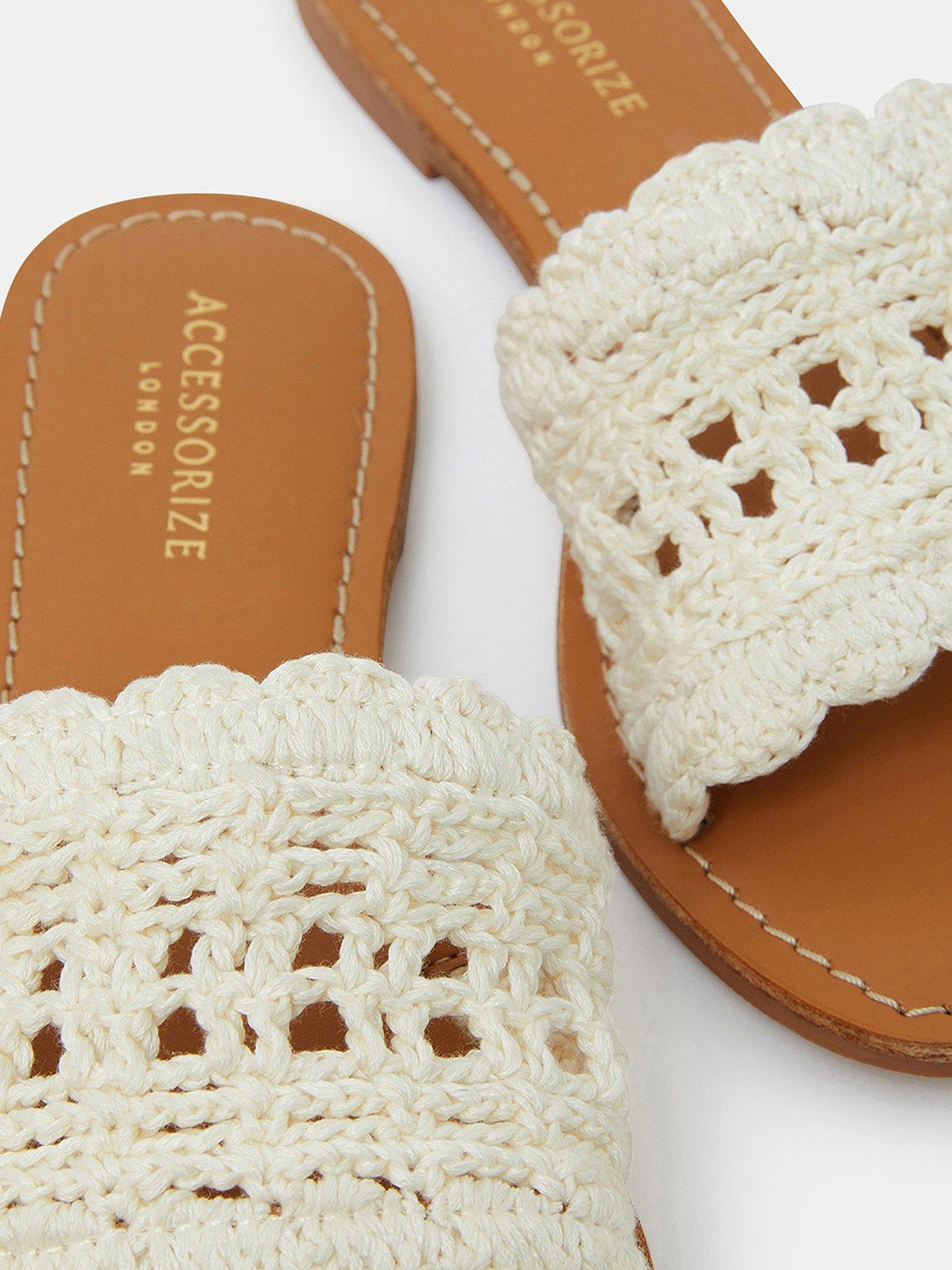 Image 3 of 4 of Accessorize Crochet Sliders - Cream