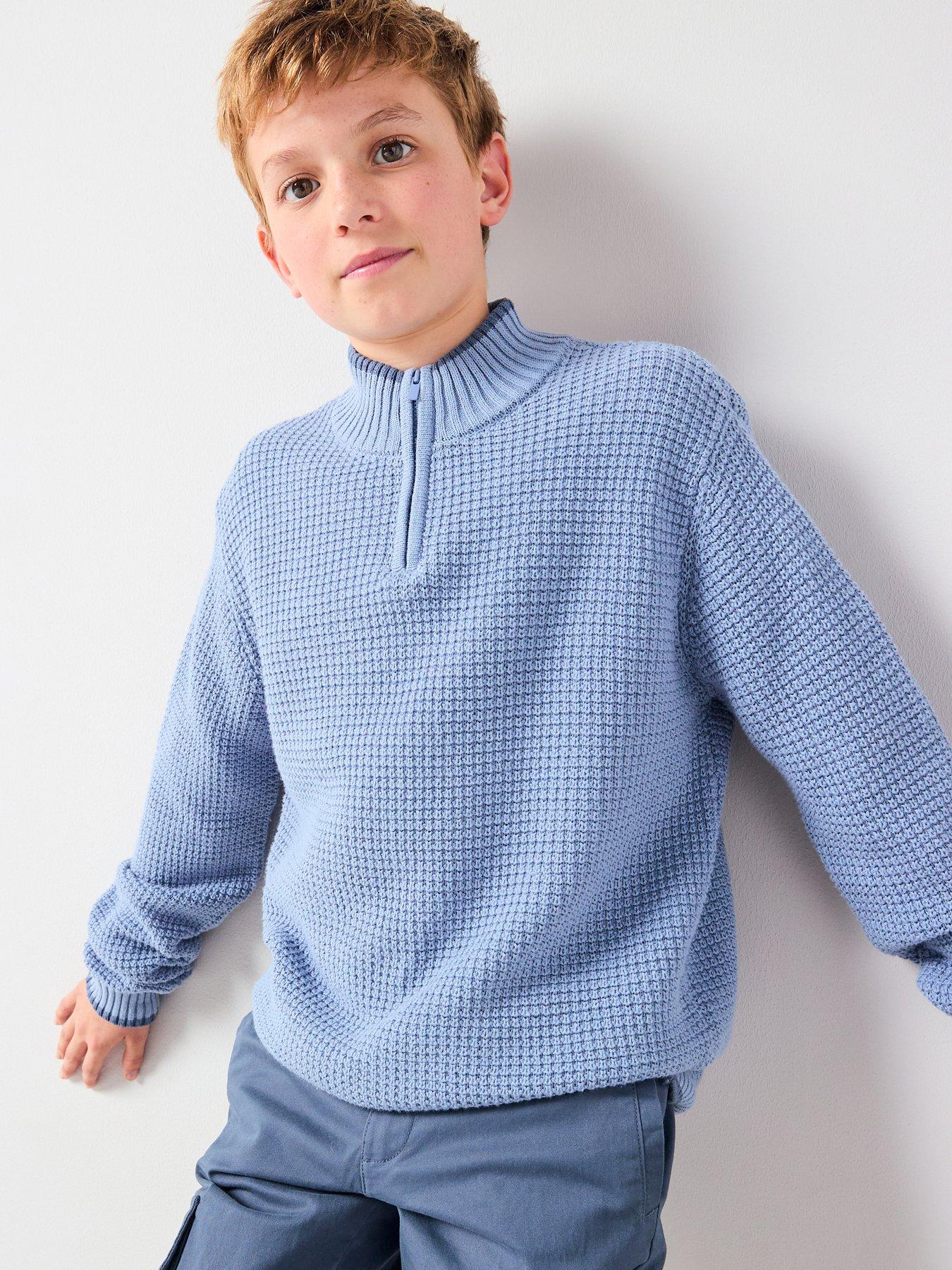 V by Very Boys Long Sleeve Rib Knit Half Zip Jumper - Blue