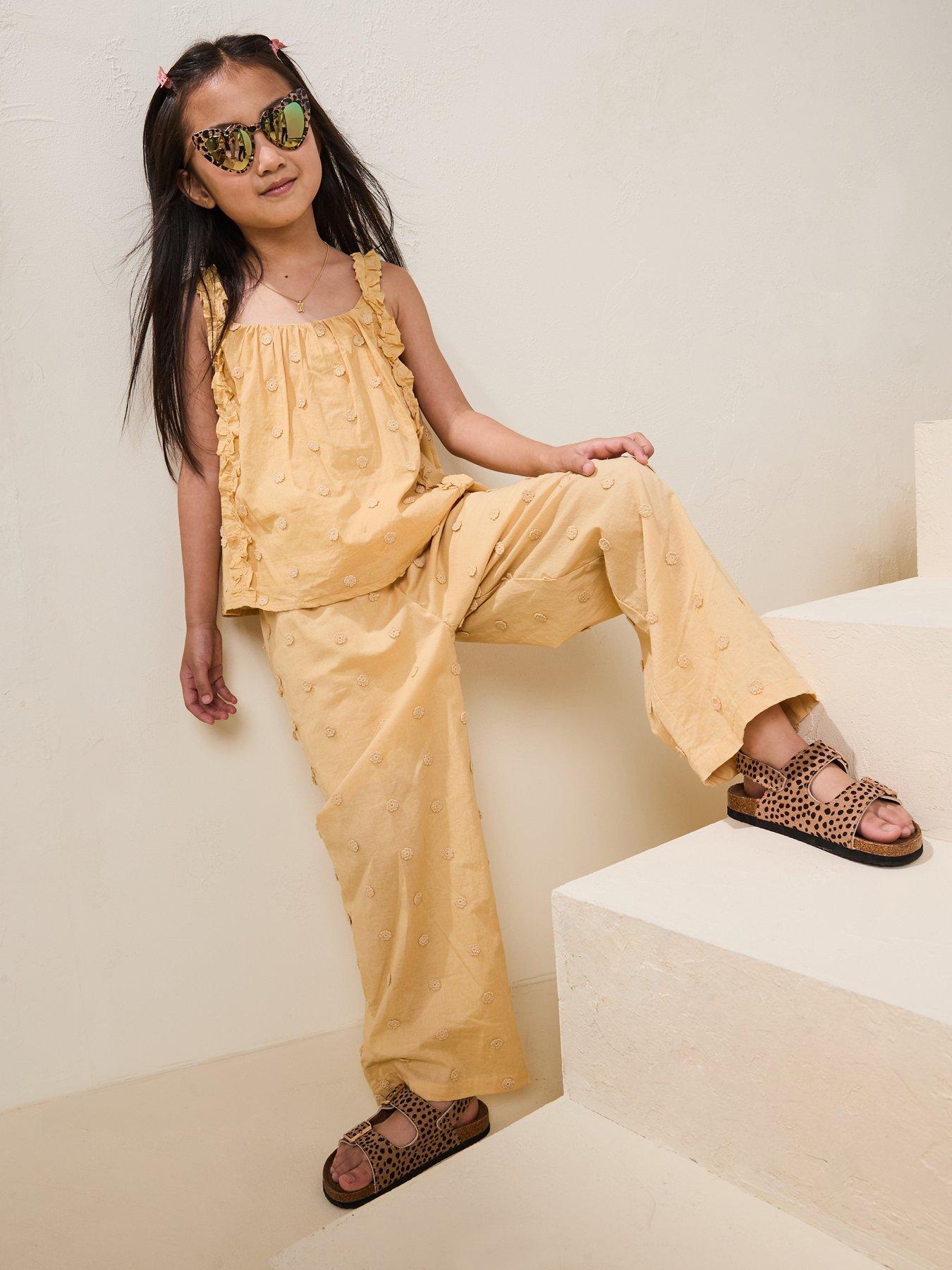 Image 3 of 6 of Mango Girls Embroidered Co-Ord Trousers - Yellow