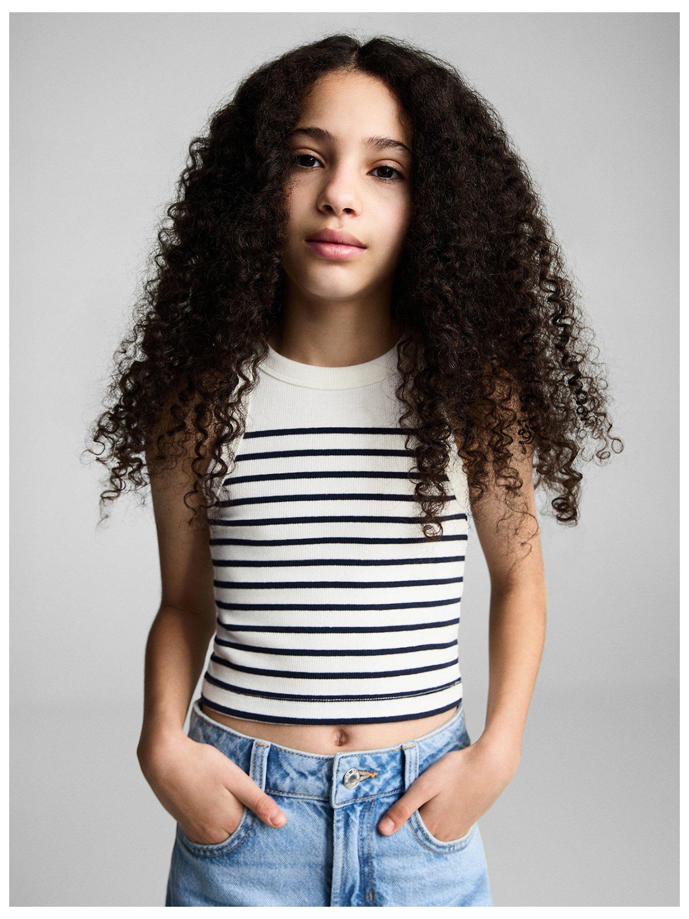 Image of Mango Girls Stripe Rib Vest Top - Light Cream
