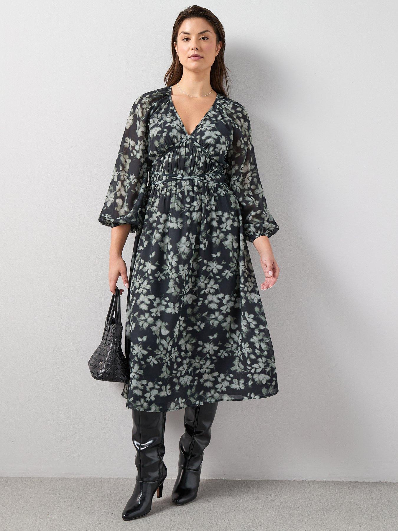 v-by-very-curve-waist-detail-woven-midi-dress-printfront