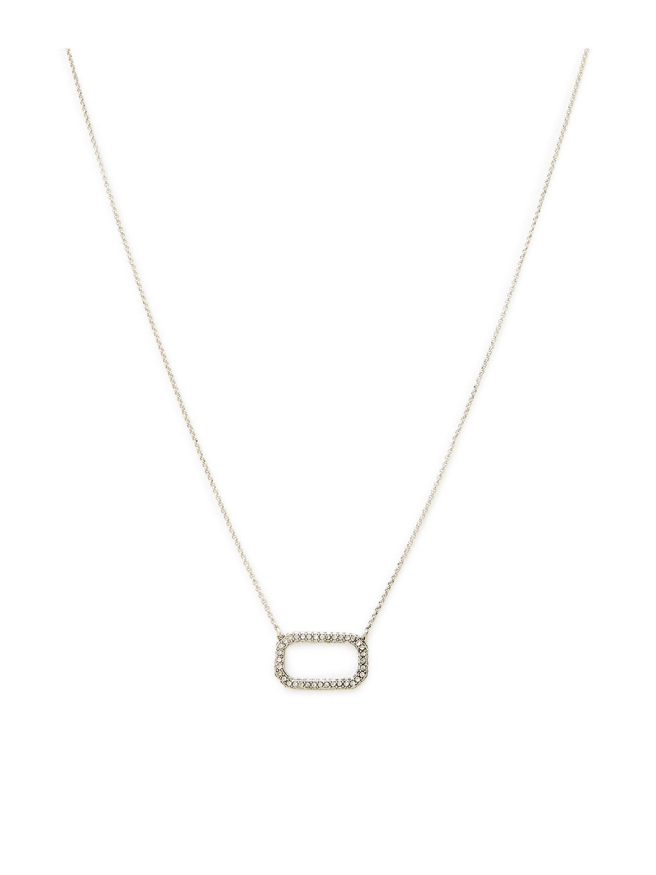 Image of AllSaints Crystal Hex Short Pendant Necklace - Silver