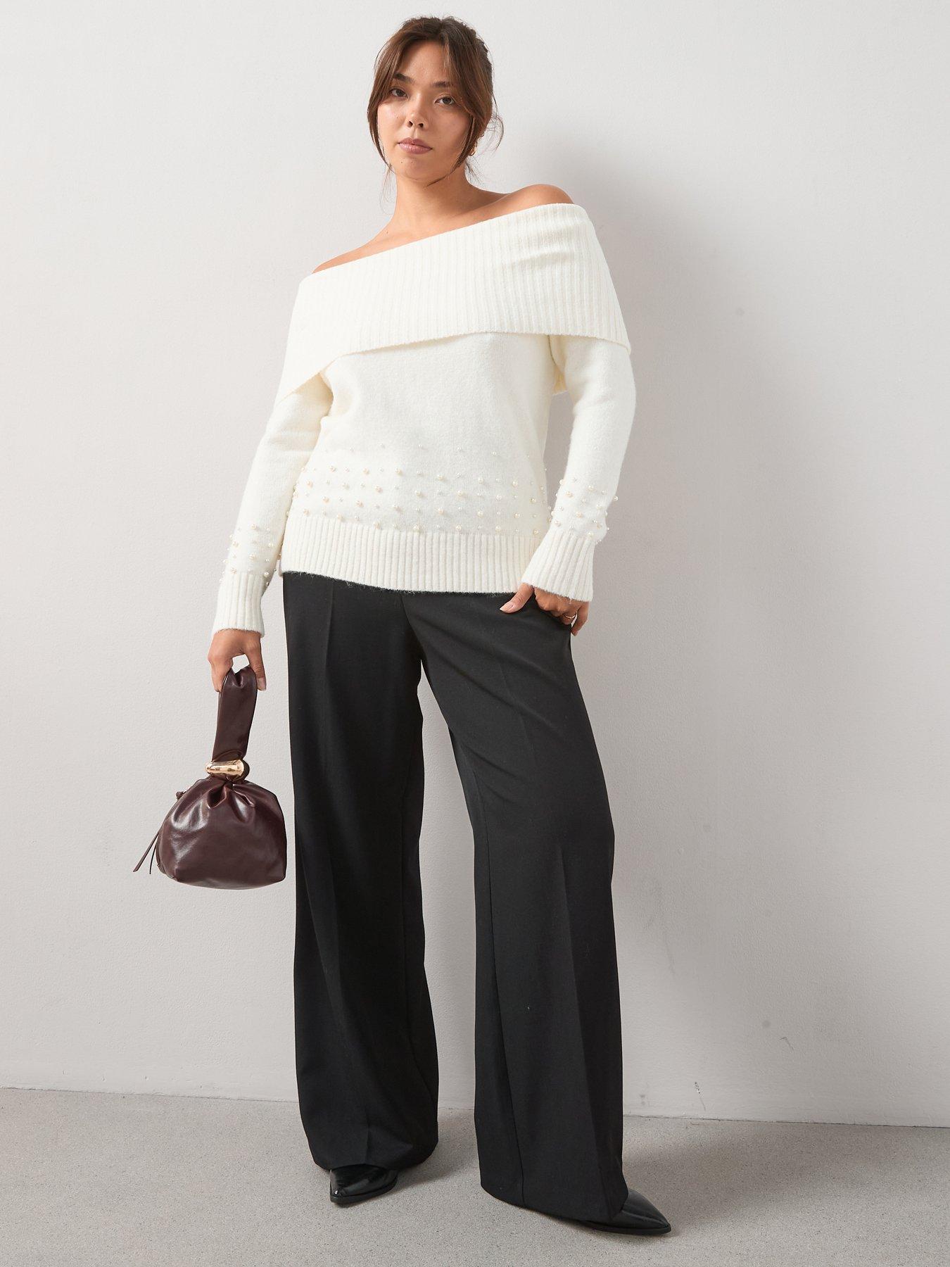 the-very-collection-curve-pearl-trim-off-shoulder-jumper-whitefront