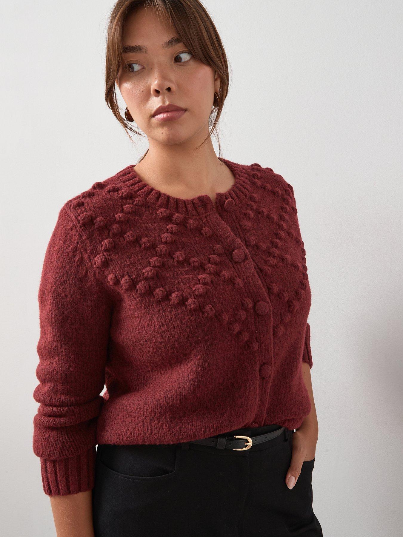 the-very-collection-curve-bobble-knit-crew-neck-cardigan-red