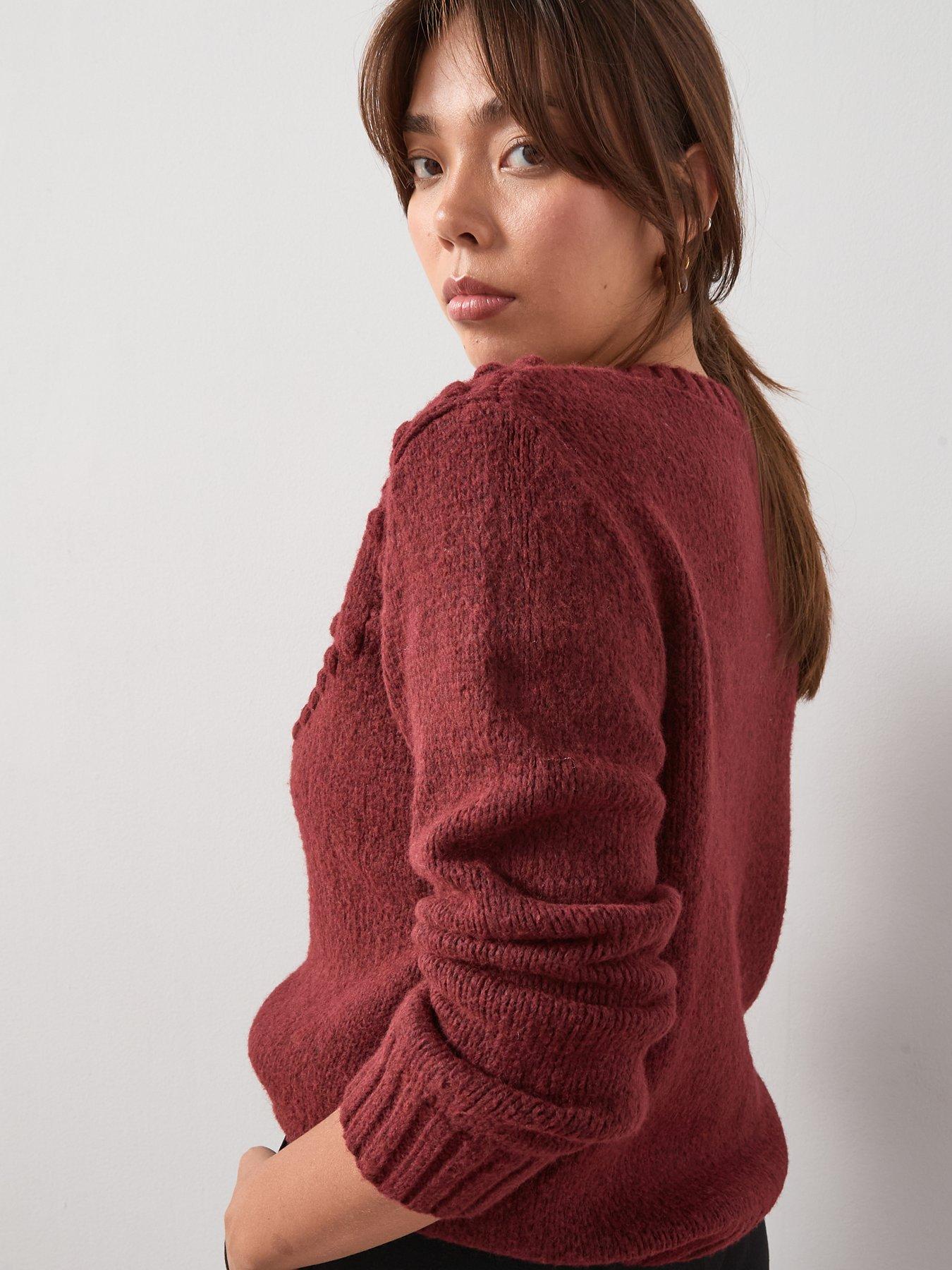 the-very-collection-curve-bobble-knit-crew-neck-cardigan-redstillFront