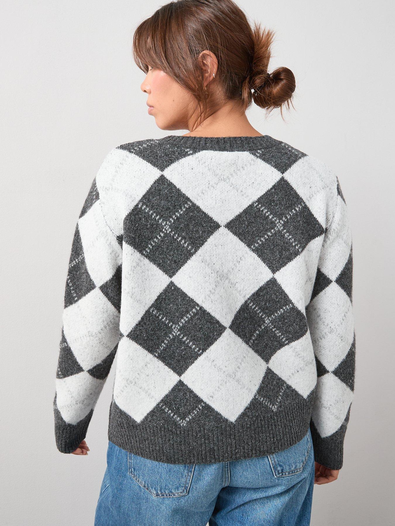 v-by-very-curve-argyle-button-through-crew-neck-cardigan-greystillFront