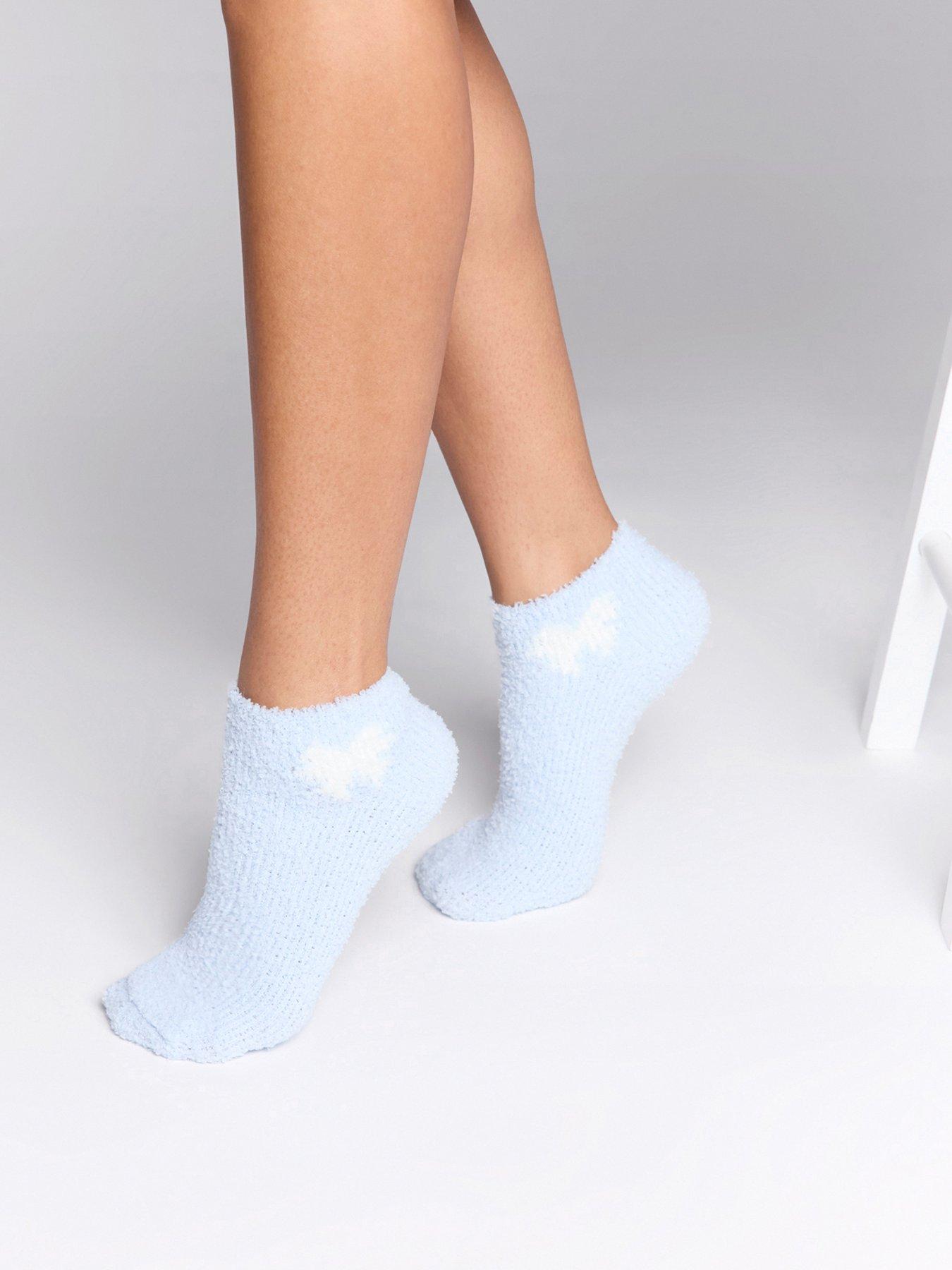 undefined Boux Avenue Bow Pack Of 2 Cosy Trainer Socks - Blue Mix