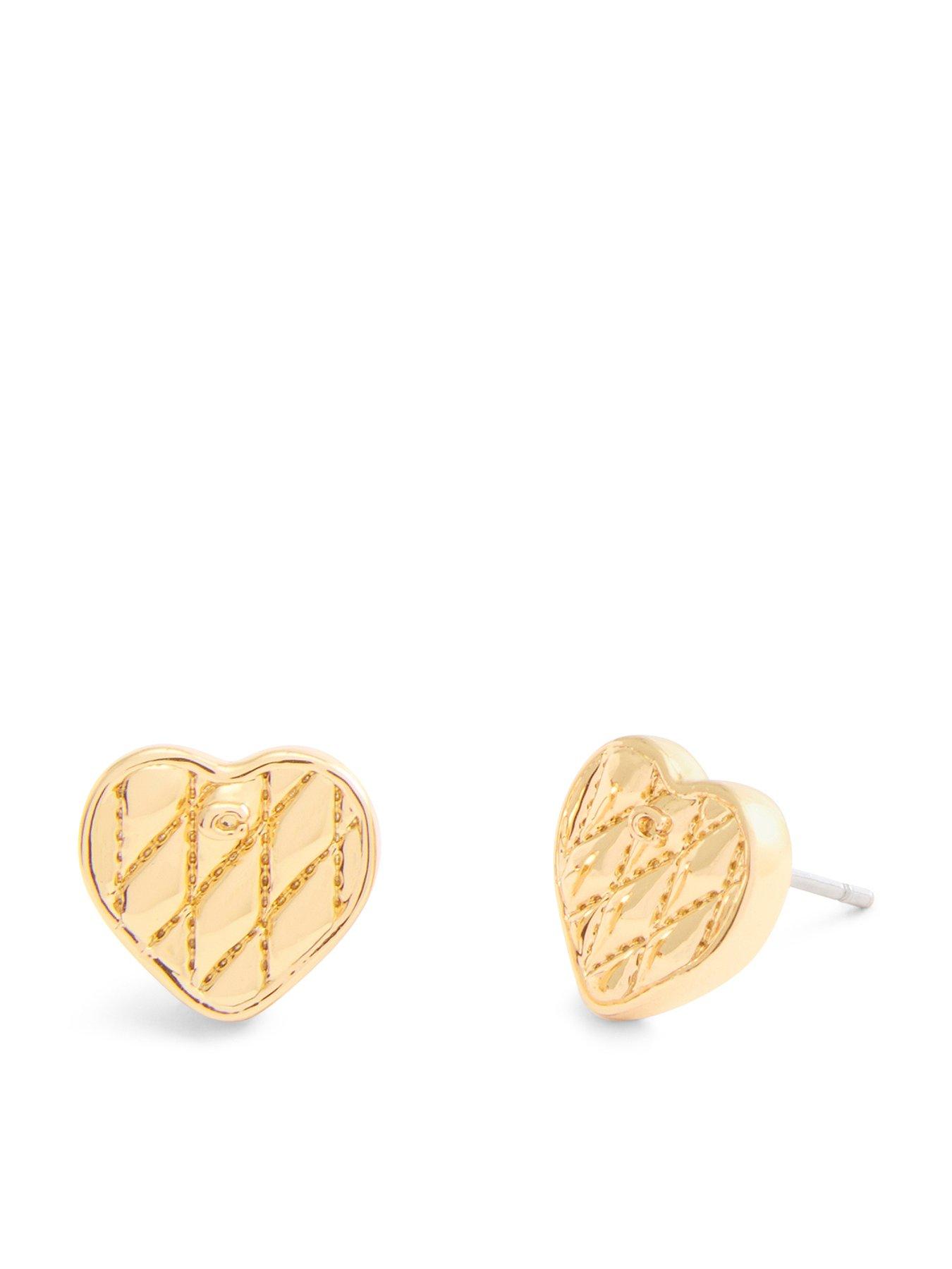 Image 1 of 4 of COACH Quilted Heart Bag Stud Earrings - Gold