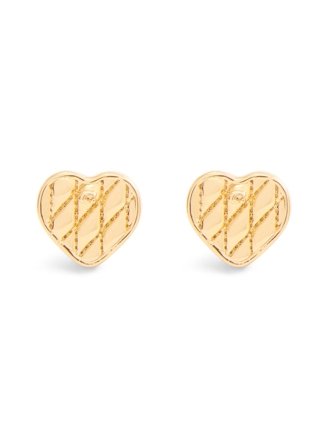Image 3 of 4 of COACH Quilted Heart Bag Stud Earrings - Gold