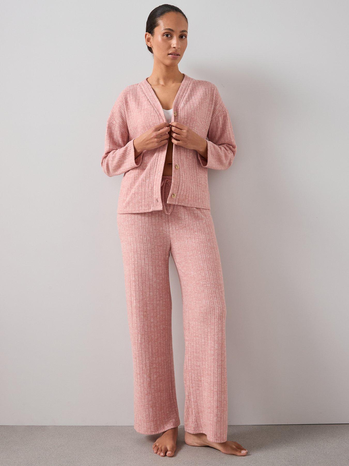Image 5 of 6 of The Very Collection Soft Touch Rib V Beck And Wide Leg Loungewear Set - Pink