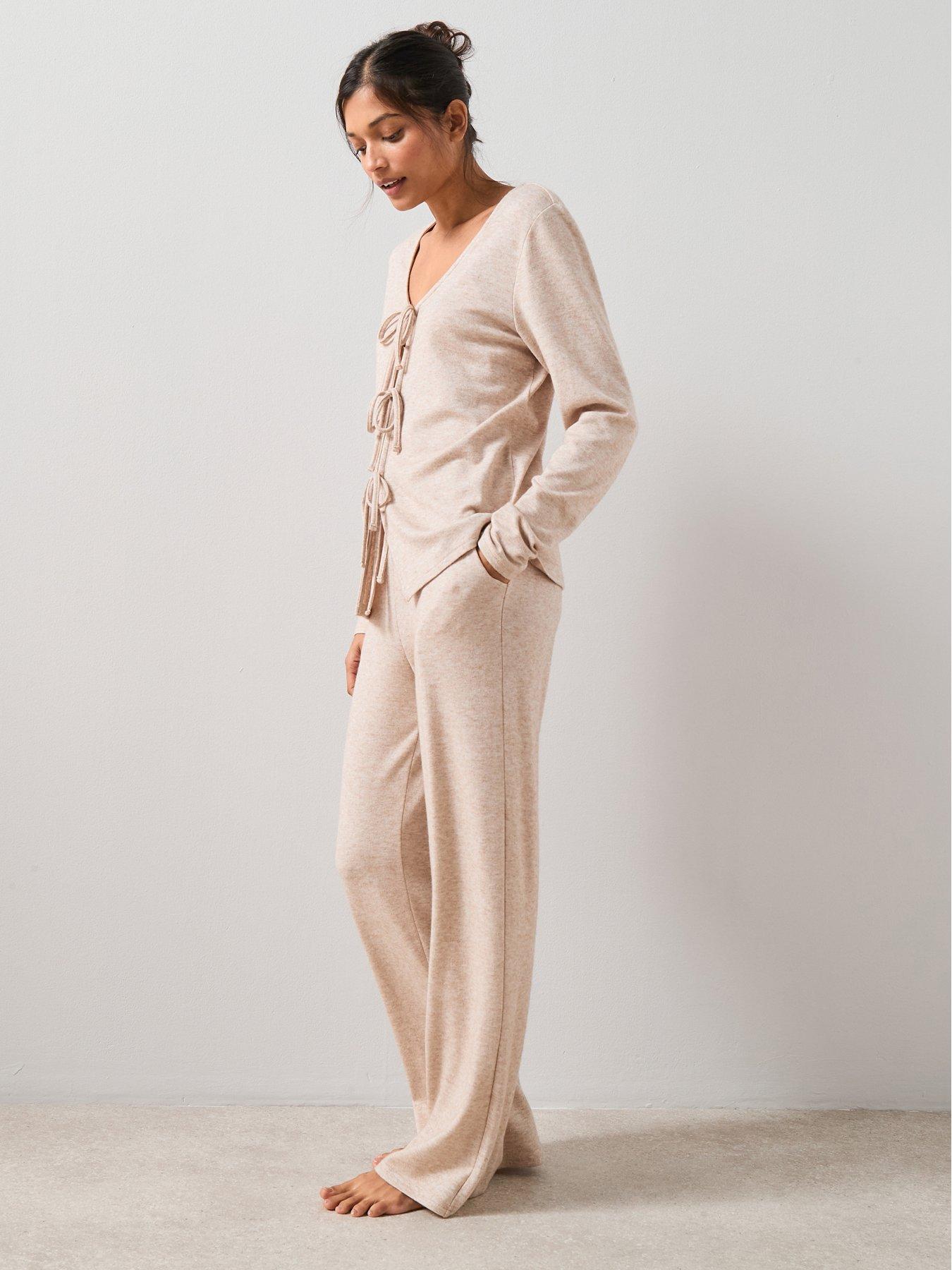 The Very Collection Soft Touch Rib Tie Front and Wide Leg Loungewear Set - Beige
