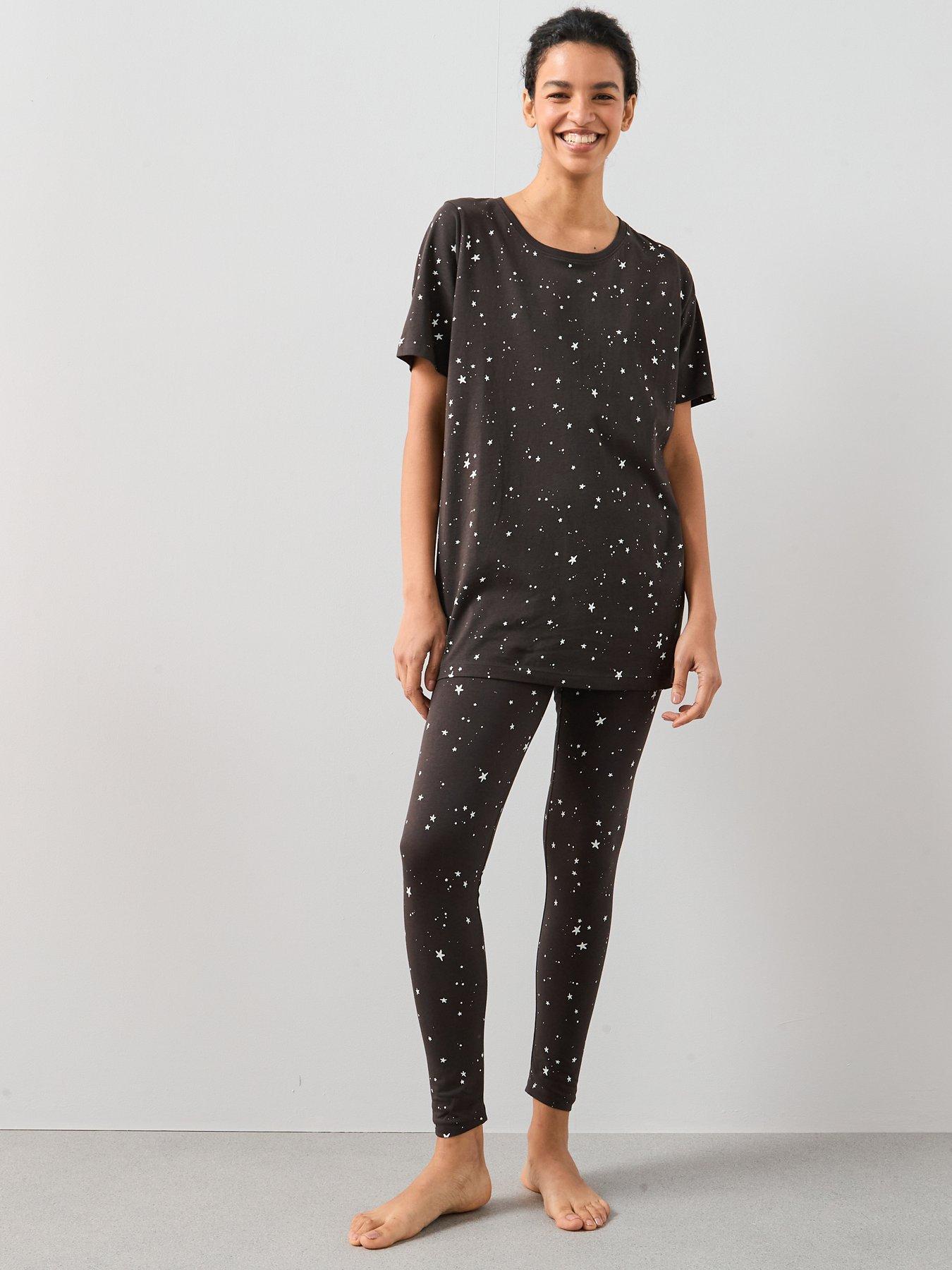 The Very Collection Short Sleeve Aop Star Legging Pj Set - Black