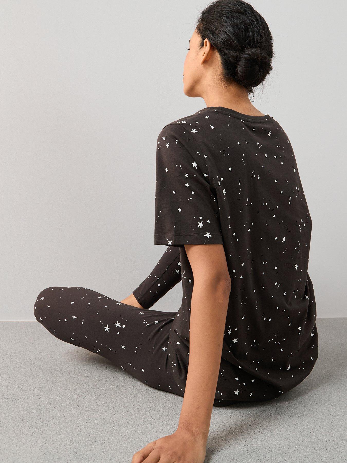 Image 2 of 6 of The Very Collection Short Sleeve Aop Star Legging Pj Set - Black