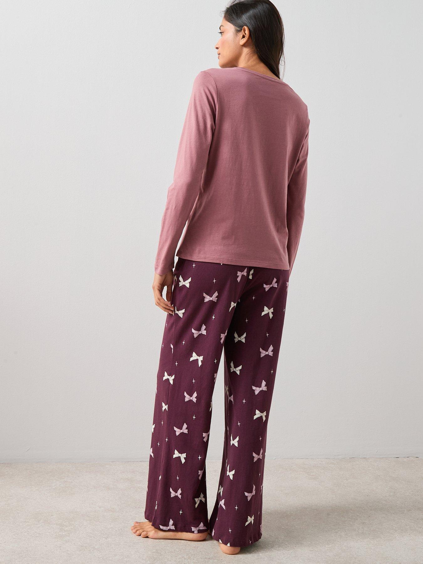 the-very-collection-long-sleeve-tshirt-cocktail-print-with-ribbon-wide-leg-pj-set-redstillFront
