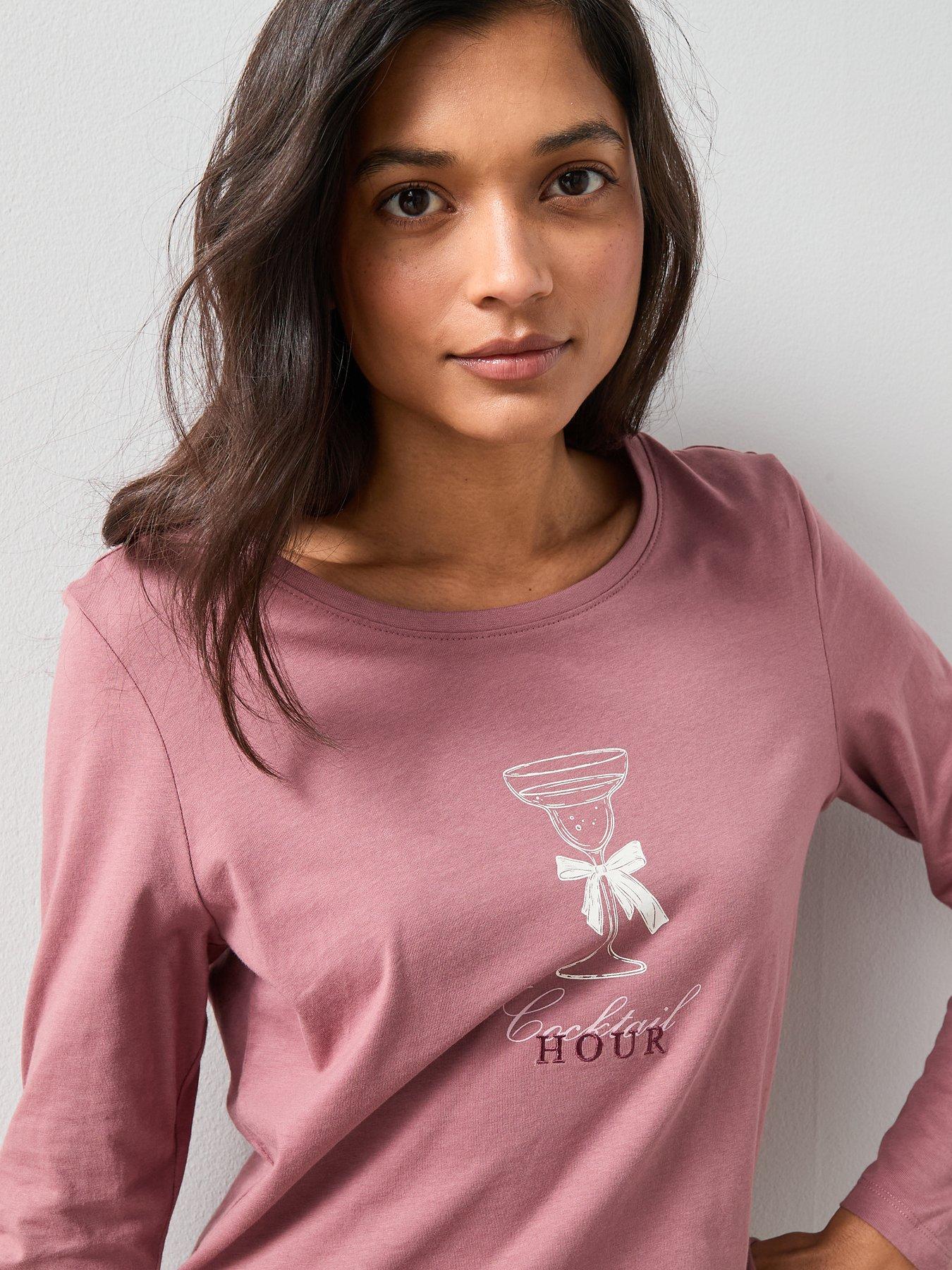 the-very-collection-long-sleeve-tshirt-cocktail-print-with-ribbon-wide-leg-pj-set-redoutfit
