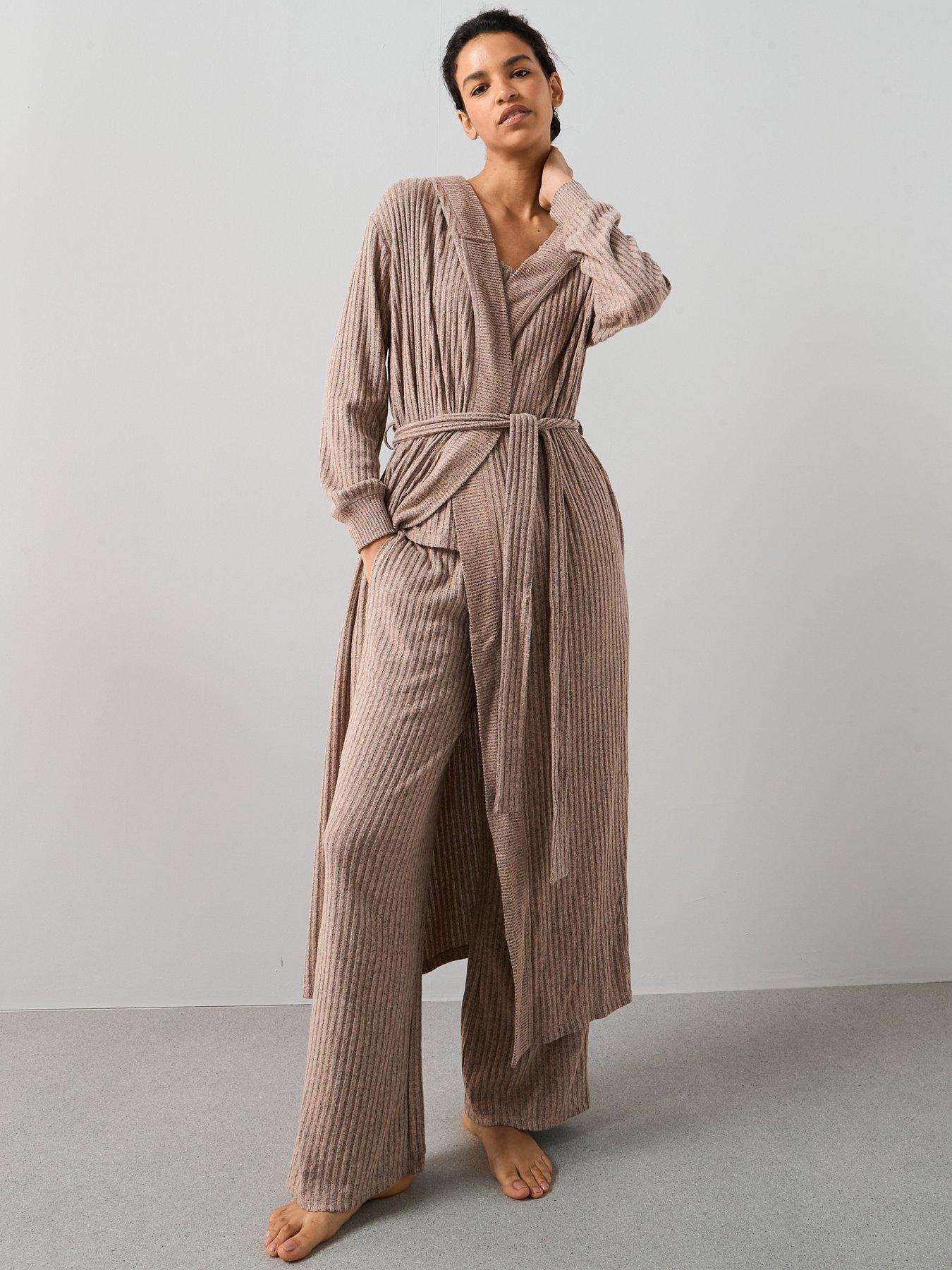 The Very Collection Soft Touch Rib Dressing Gown - Brown