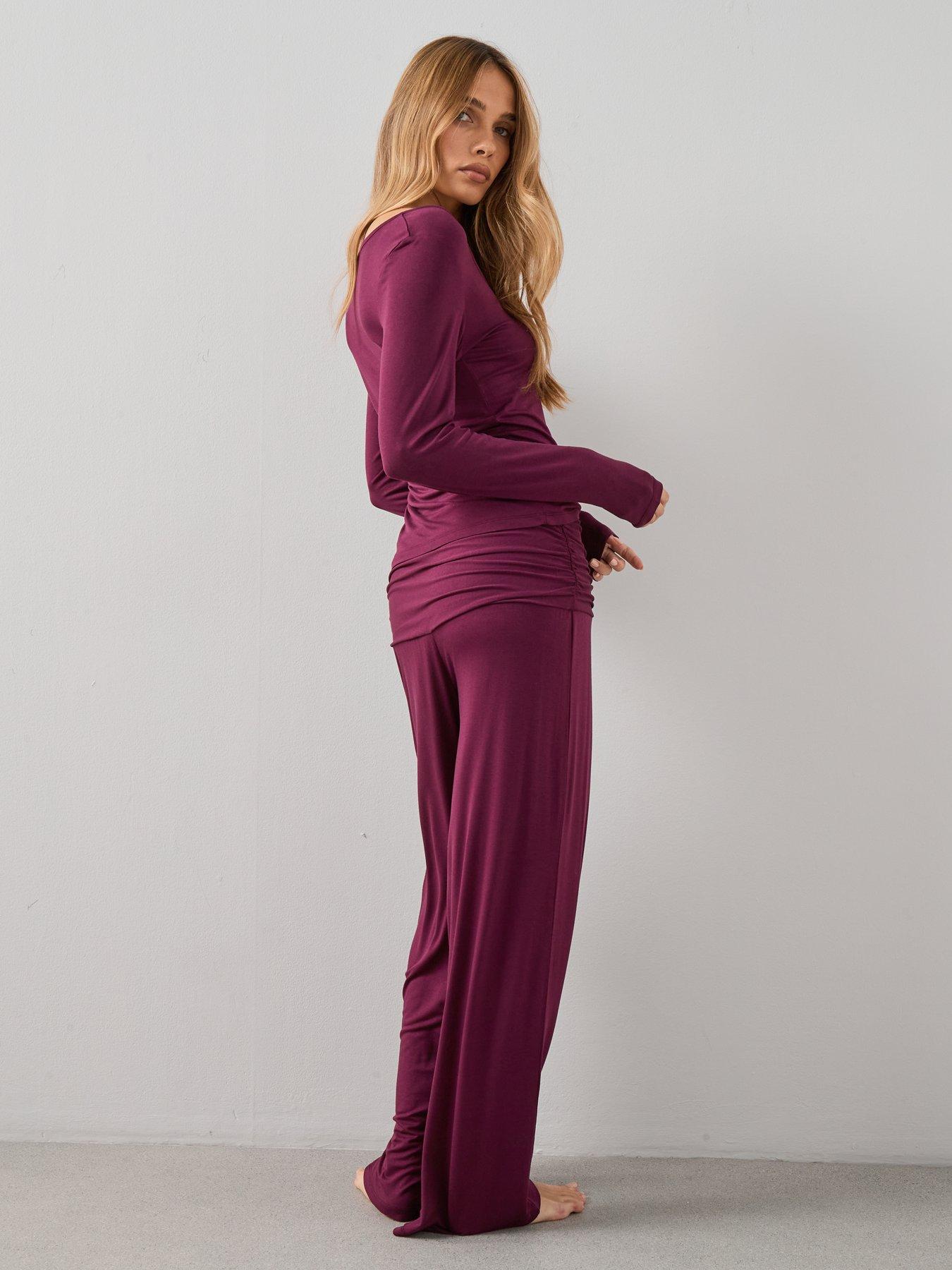 the-very-collection-ve-henley-top-and-turn-up-waistband-wide-leg-pj-set-purplestillFront