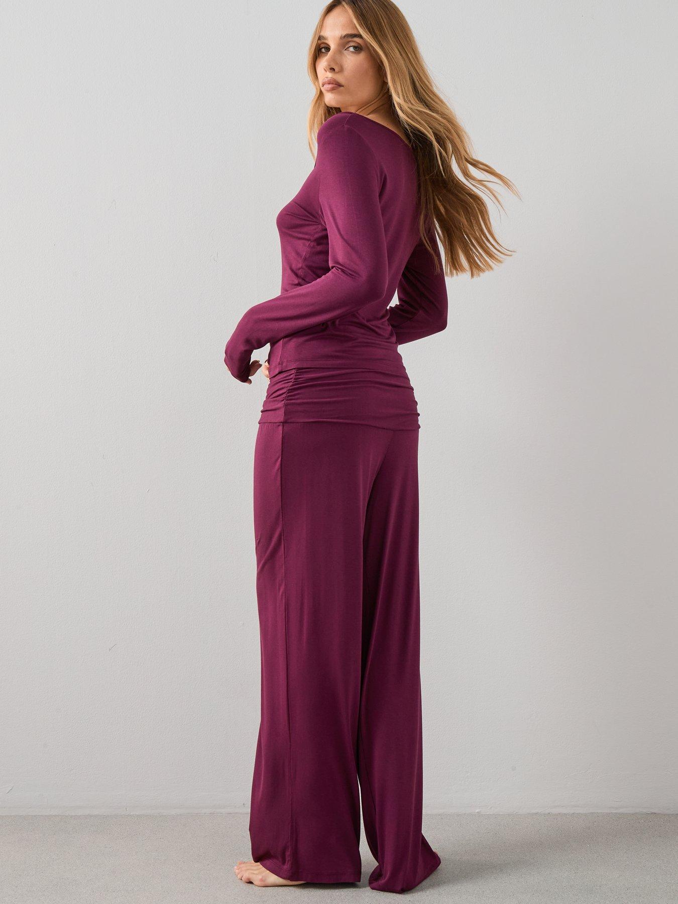 the-very-collection-ve-henley-top-and-turn-up-waistband-wide-leg-pj-set-purpleback