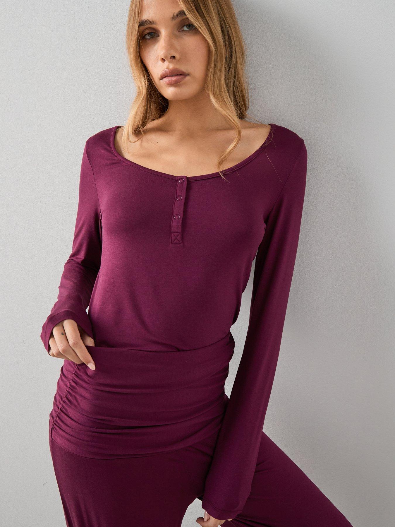 the-very-collection-ve-henley-top-and-turn-up-waistband-wide-leg-pj-set-purpleoutfit