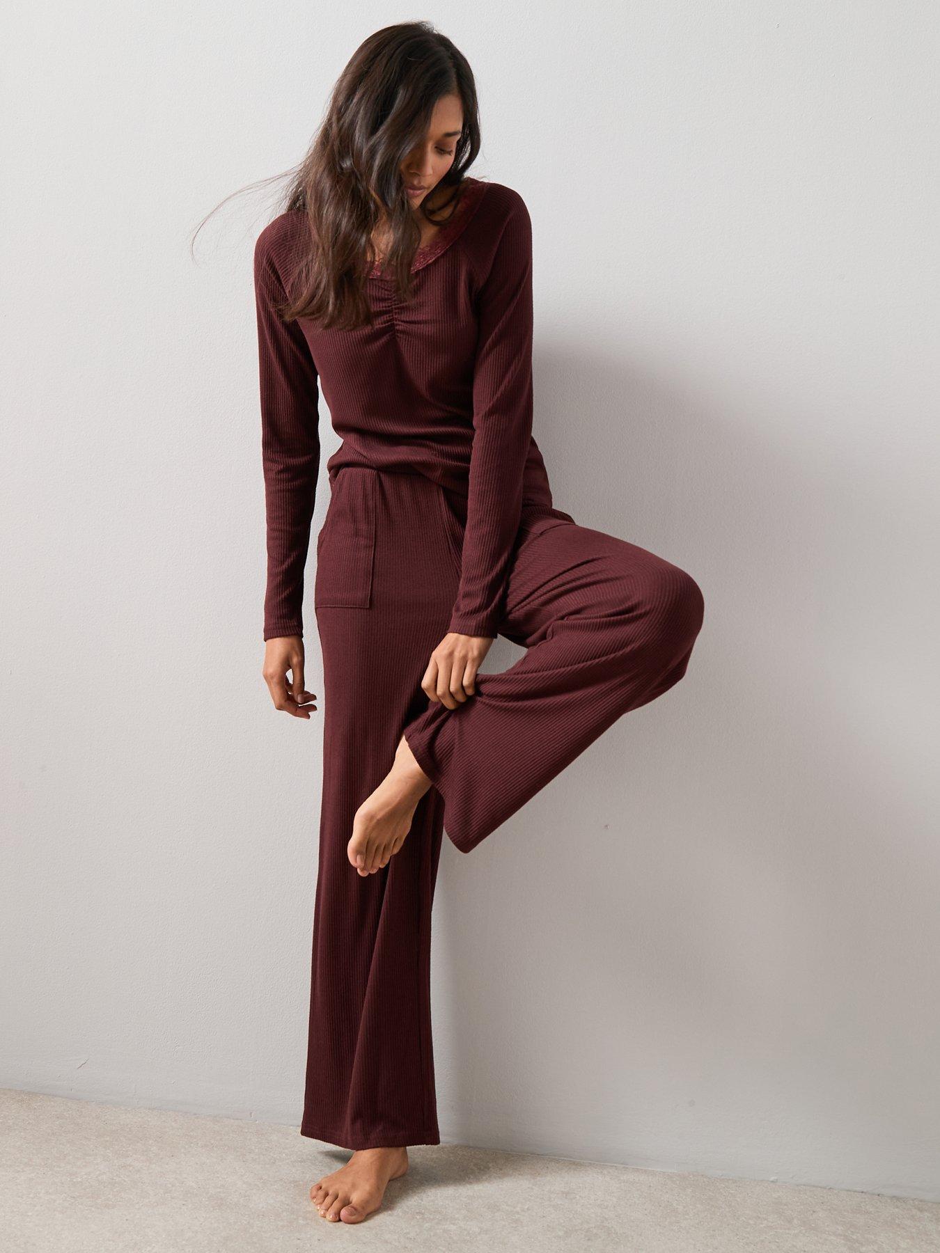 the-very-collection-lace-trim-soft-touch-henley-and-wide-leg-trouser-pj-set-burgundyback