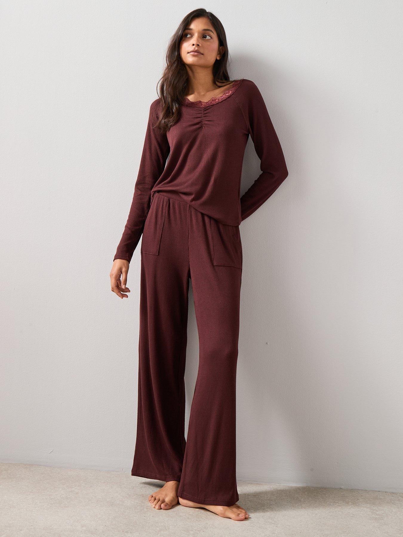 the-very-collection-lace-trim-soft-touch-henley-and-wide-leg-trouser-pj-set-burgundydetail