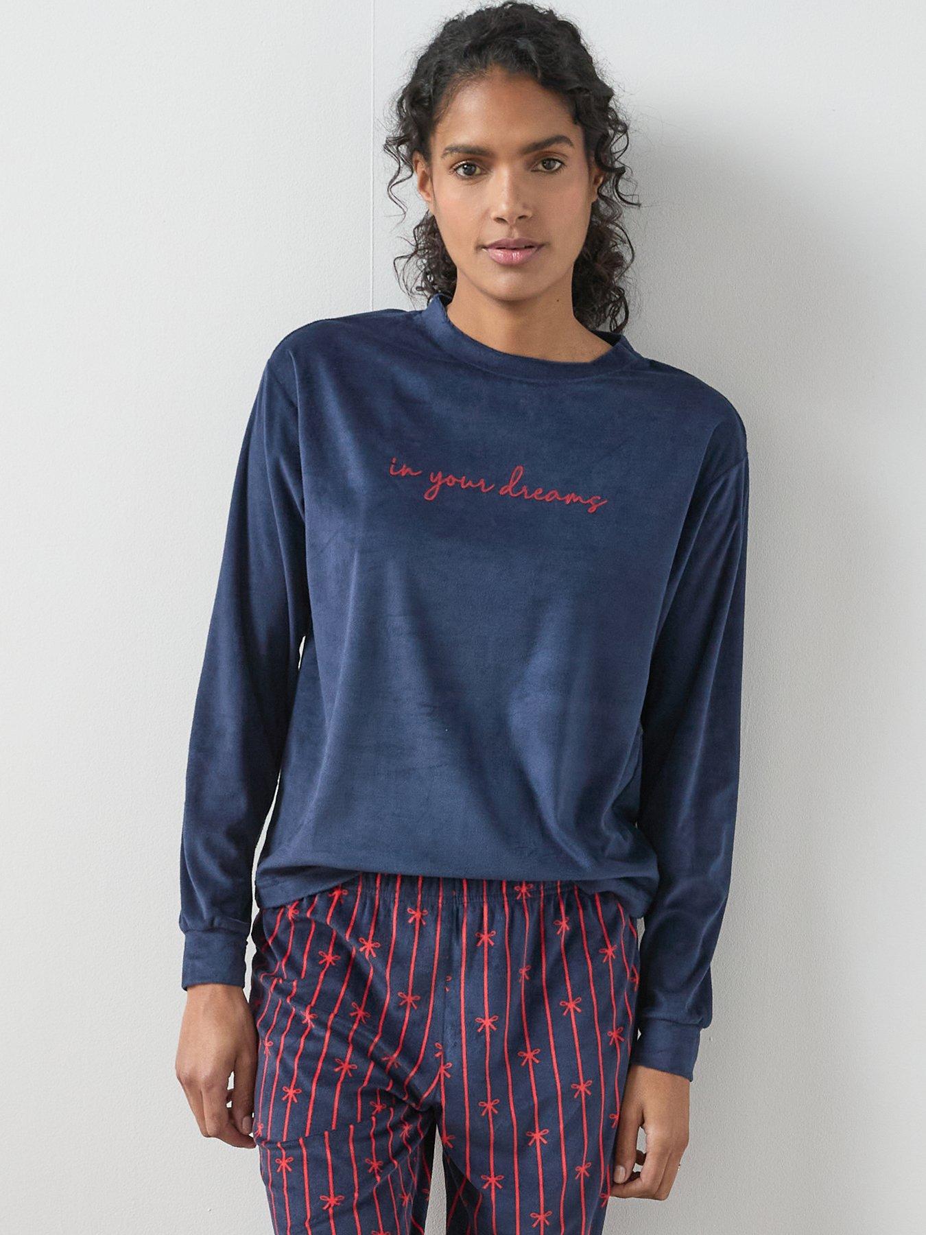 the-very-collection-flock-placement-baby-fleece-top-and-ribbon-print-wide-leg-pj-set-navyoutfit