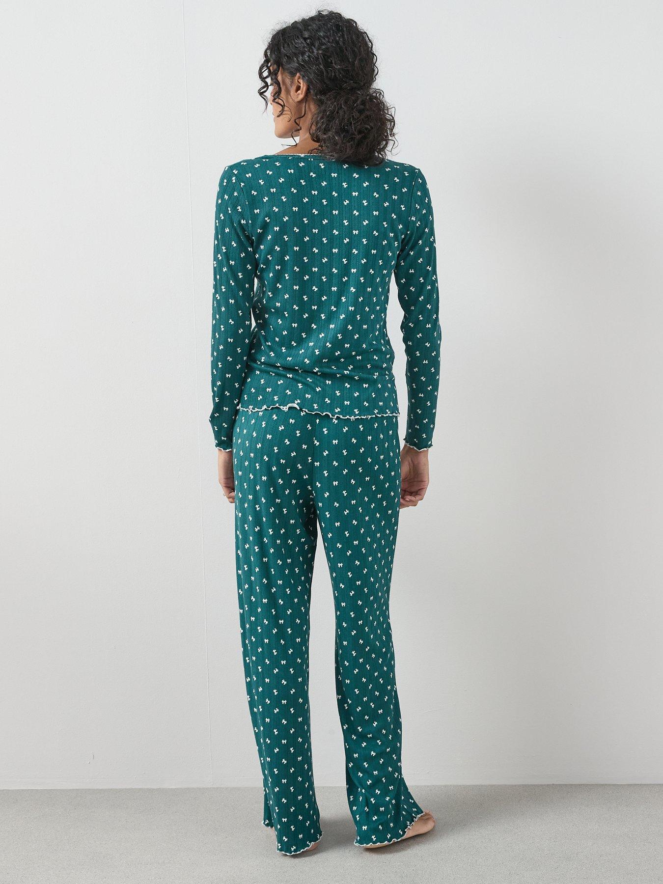 the-very-collection-soft-touch-pointelle-ribbon-print-henley-and-wide-leg-pj-set-greenstillFront