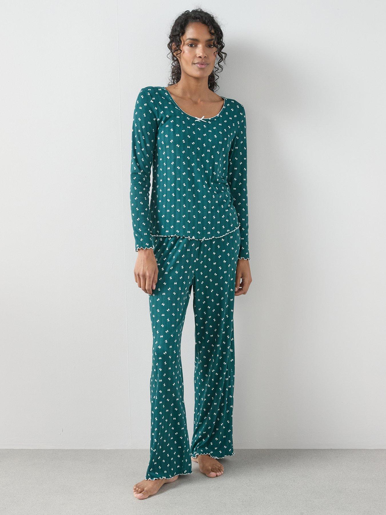the-very-collection-soft-touch-pointelle-ribbon-print-henley-and-wide-leg-pj-set-greenback