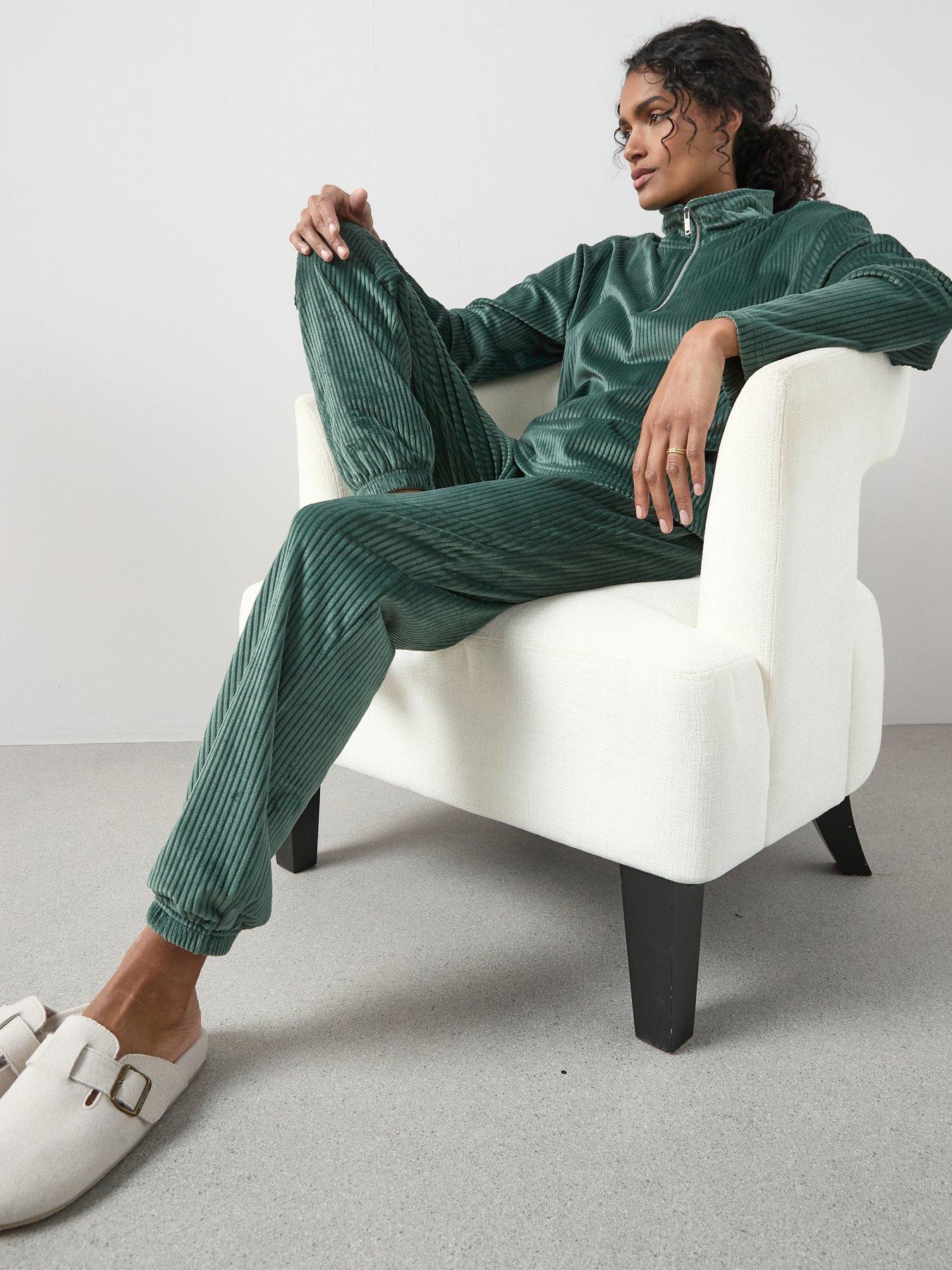 The Very Collection Velour Half Zip Fleece And Jogger Loungewear Set - Green