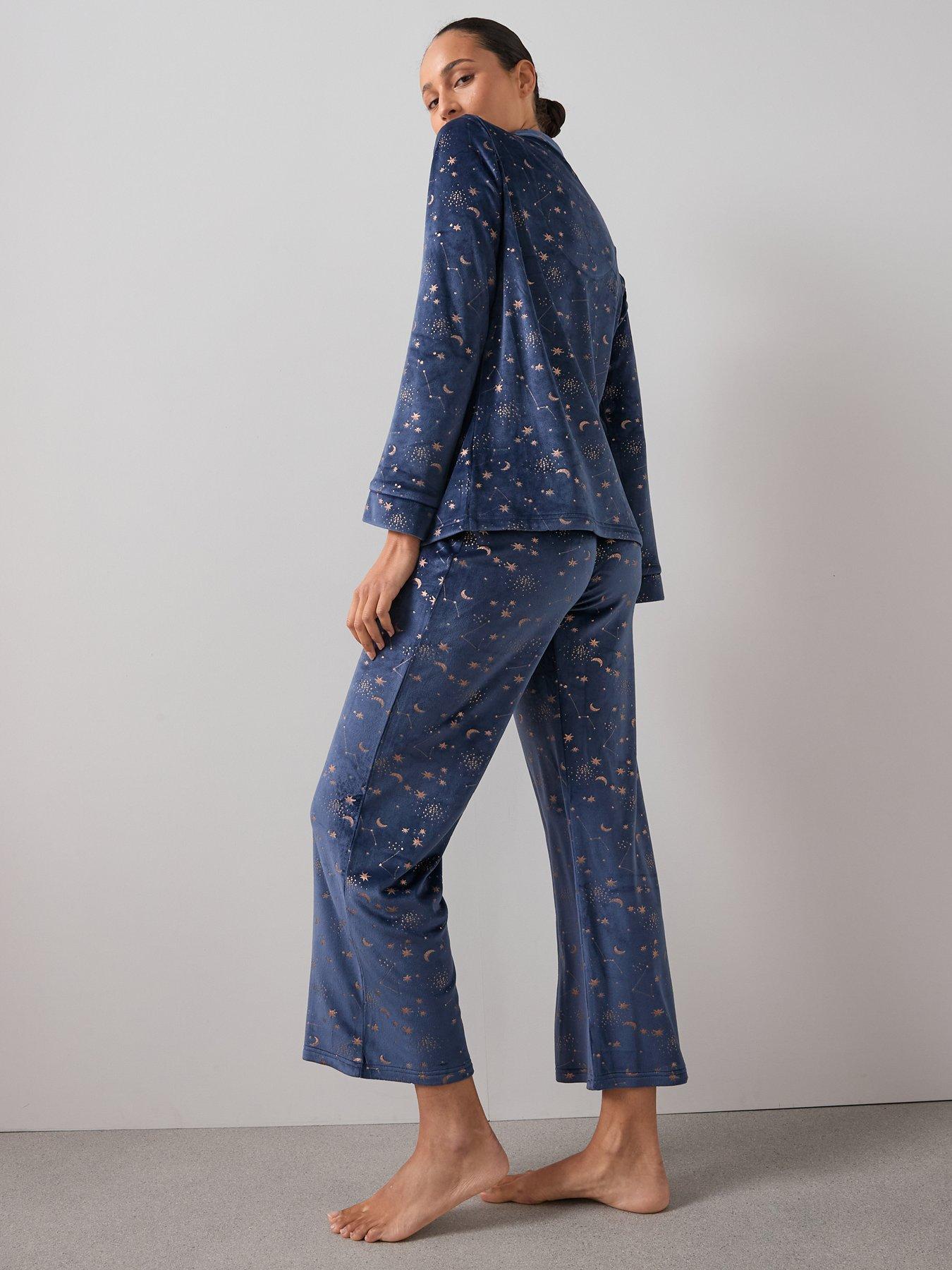 Image 2 of 6 of The Very Collection Crystal Print Fleece Revere Pj Set - Navy