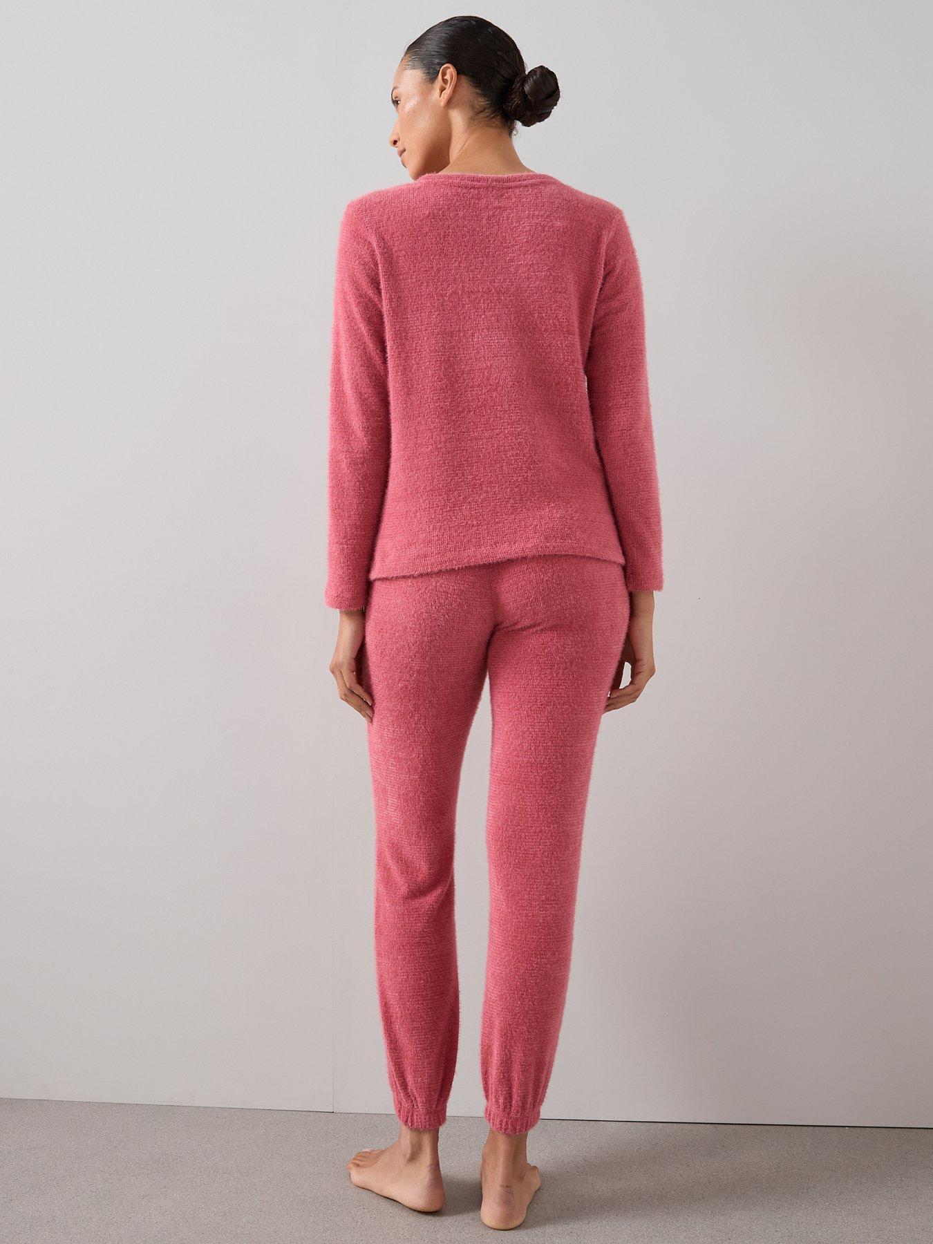 Image 2 of 7 of The Very Collection Feather Knit Long Sleeve Top And Jogger Pyjama Set - Pink