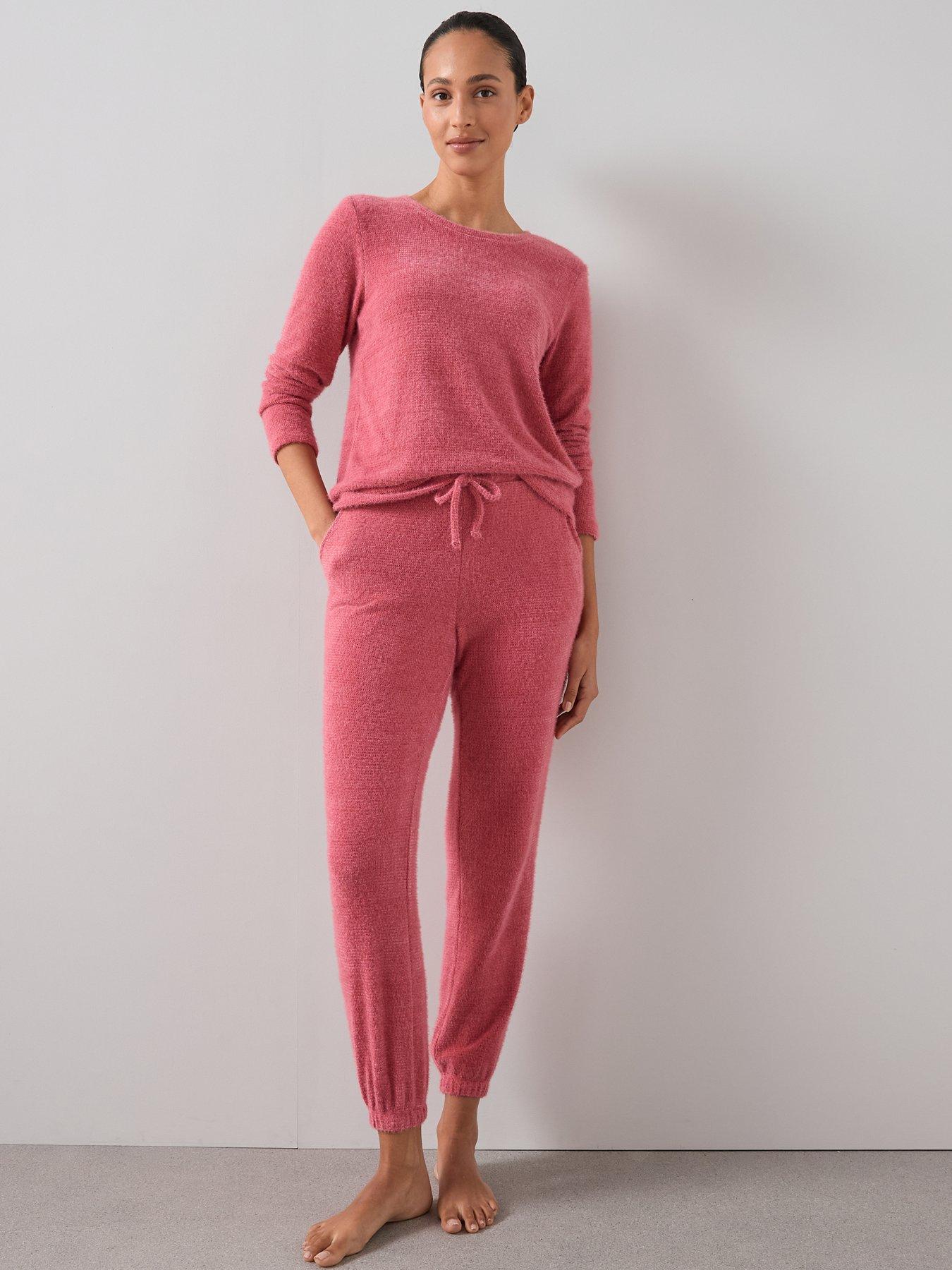 Image 3 of 7 of The Very Collection Feather Knit Long Sleeve Top And Jogger Pyjama Set - Pink