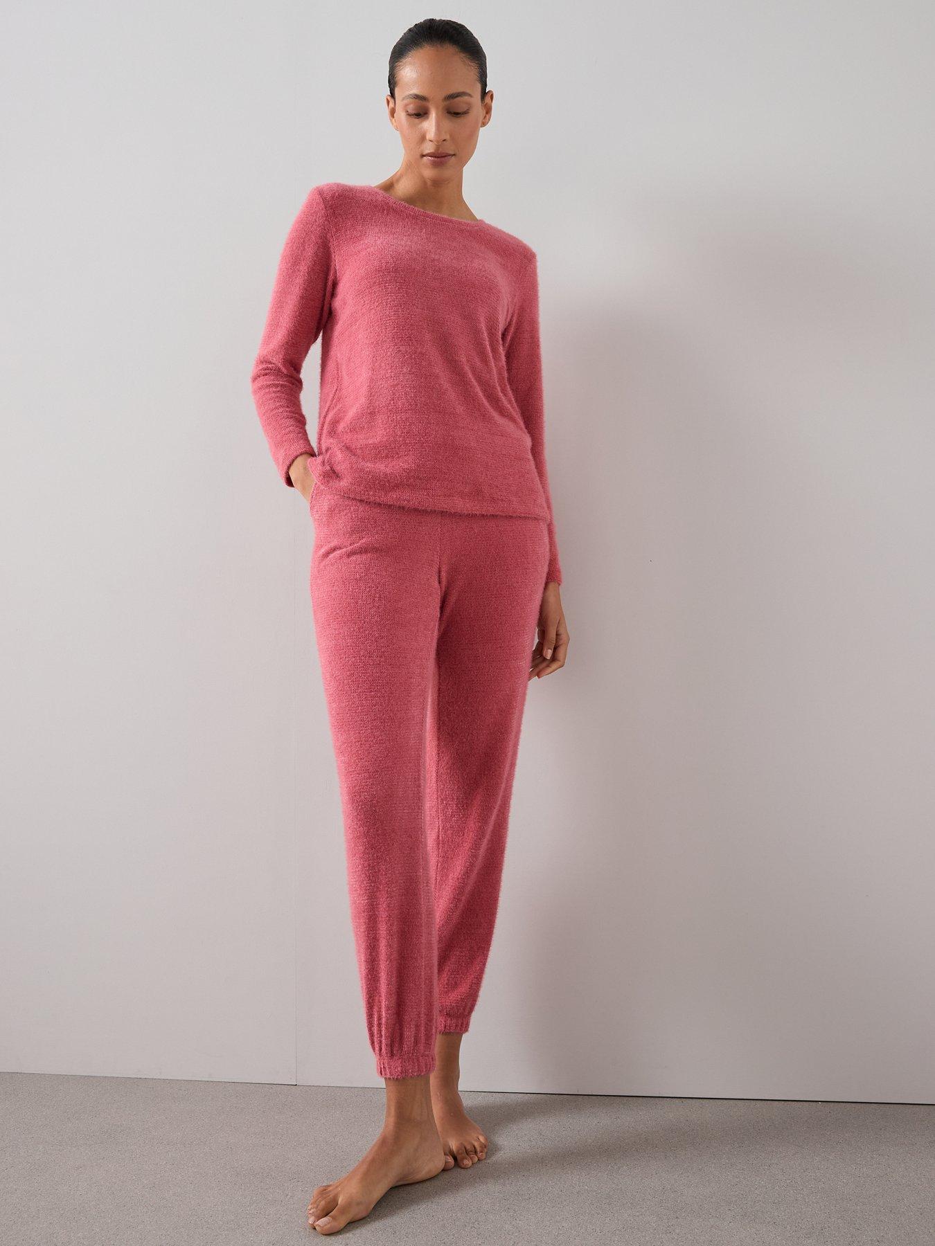 Image 4 of 7 of The Very Collection Feather Knit Long Sleeve Top And Jogger Pyjama Set - Pink