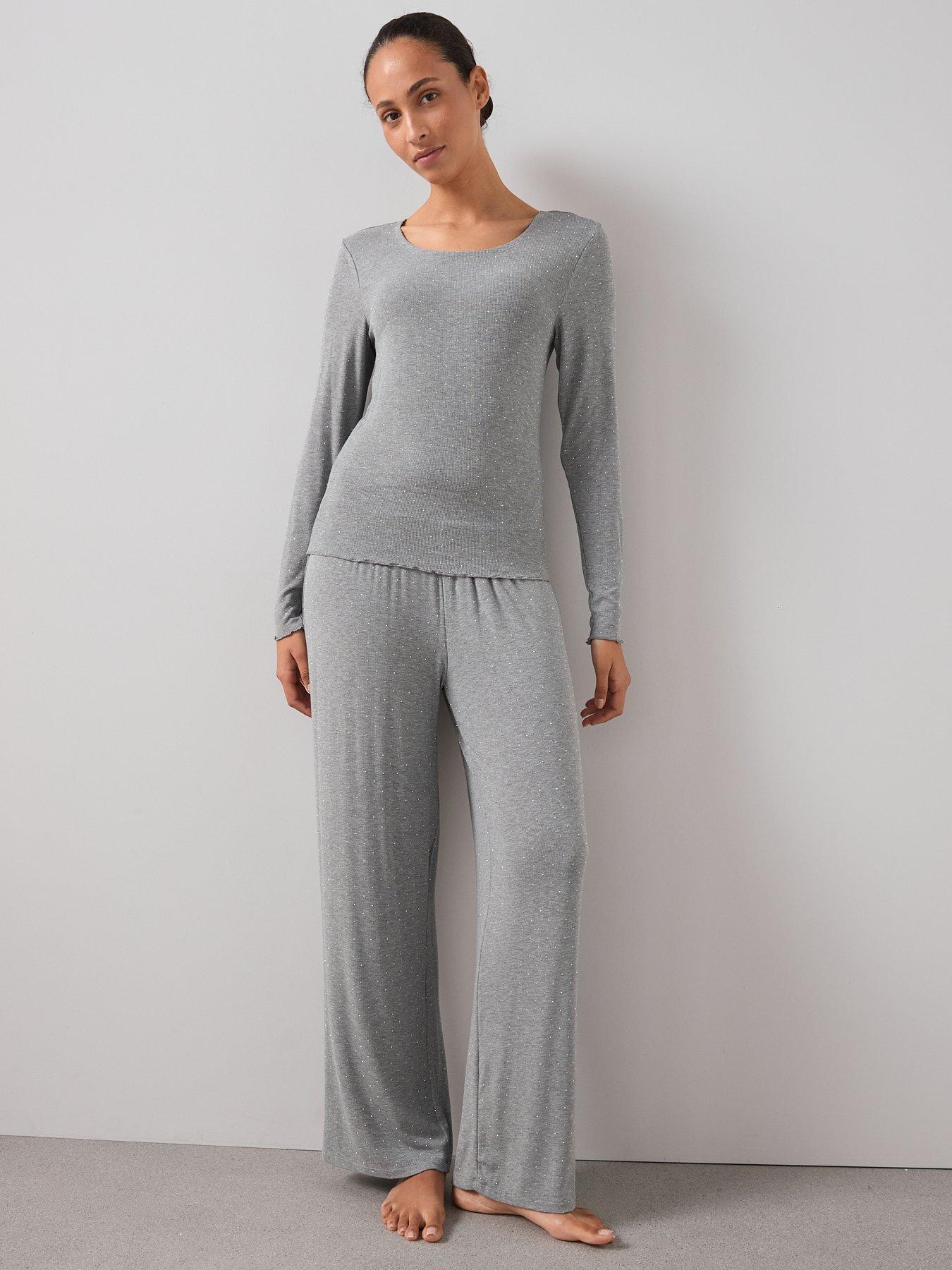 the-very-collection-glitter-slouch-ls-top-and-wide-leg-pj-set-greyoutfit