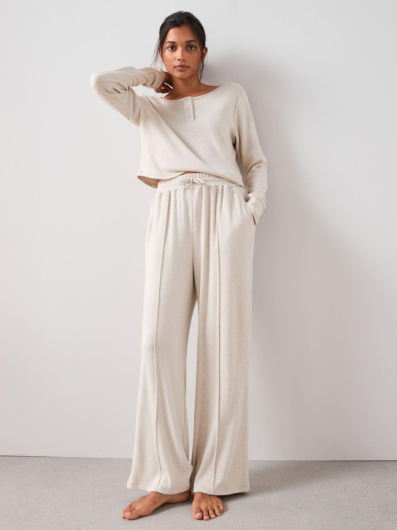 The Very Collection Soft Touch Slouchy Button Ls Top And Wide Leg Loungewear Set - Cream