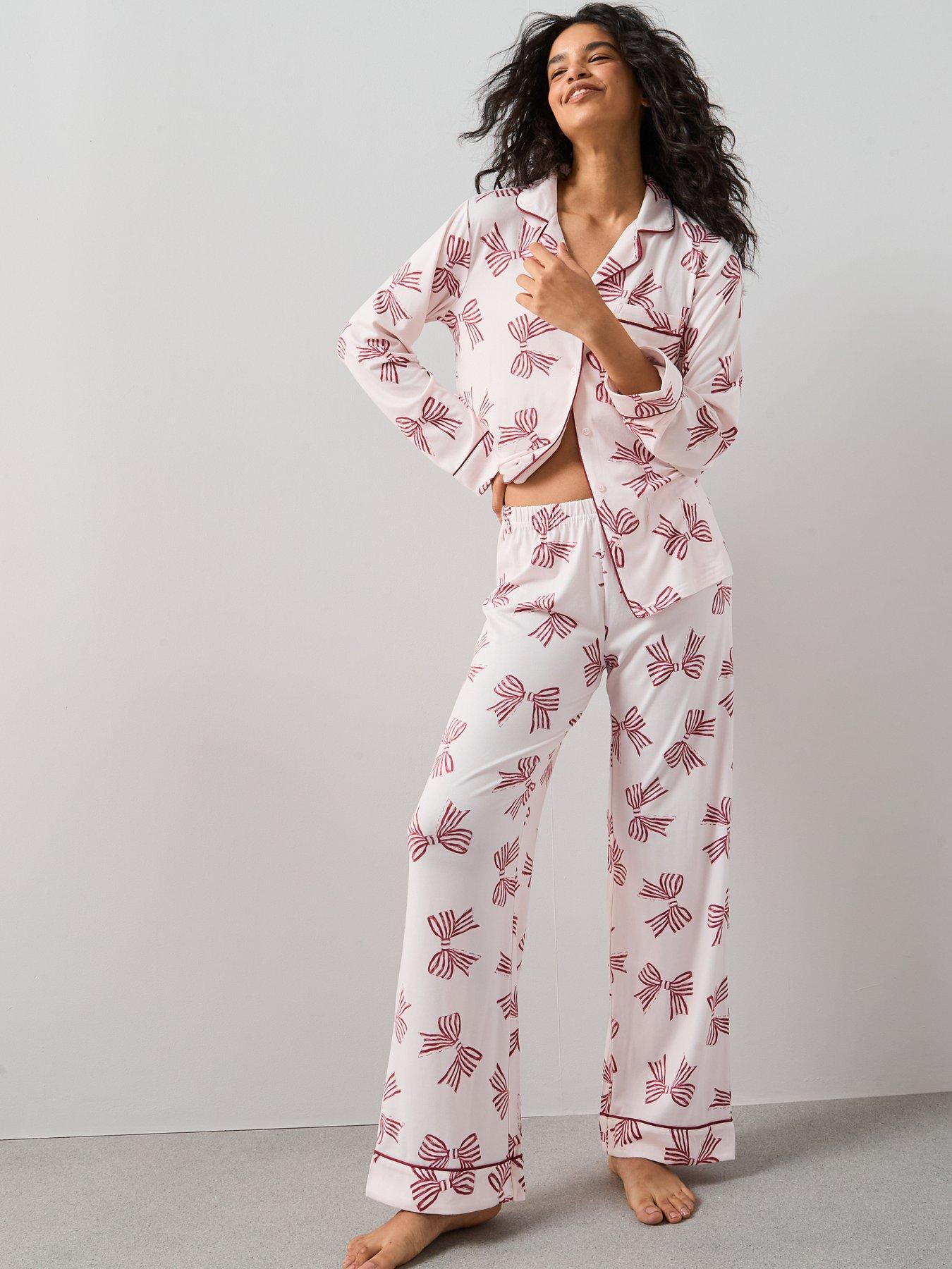 Image 1 of 5 of The Very Collection Bow Print Revere Pj Set - Pink