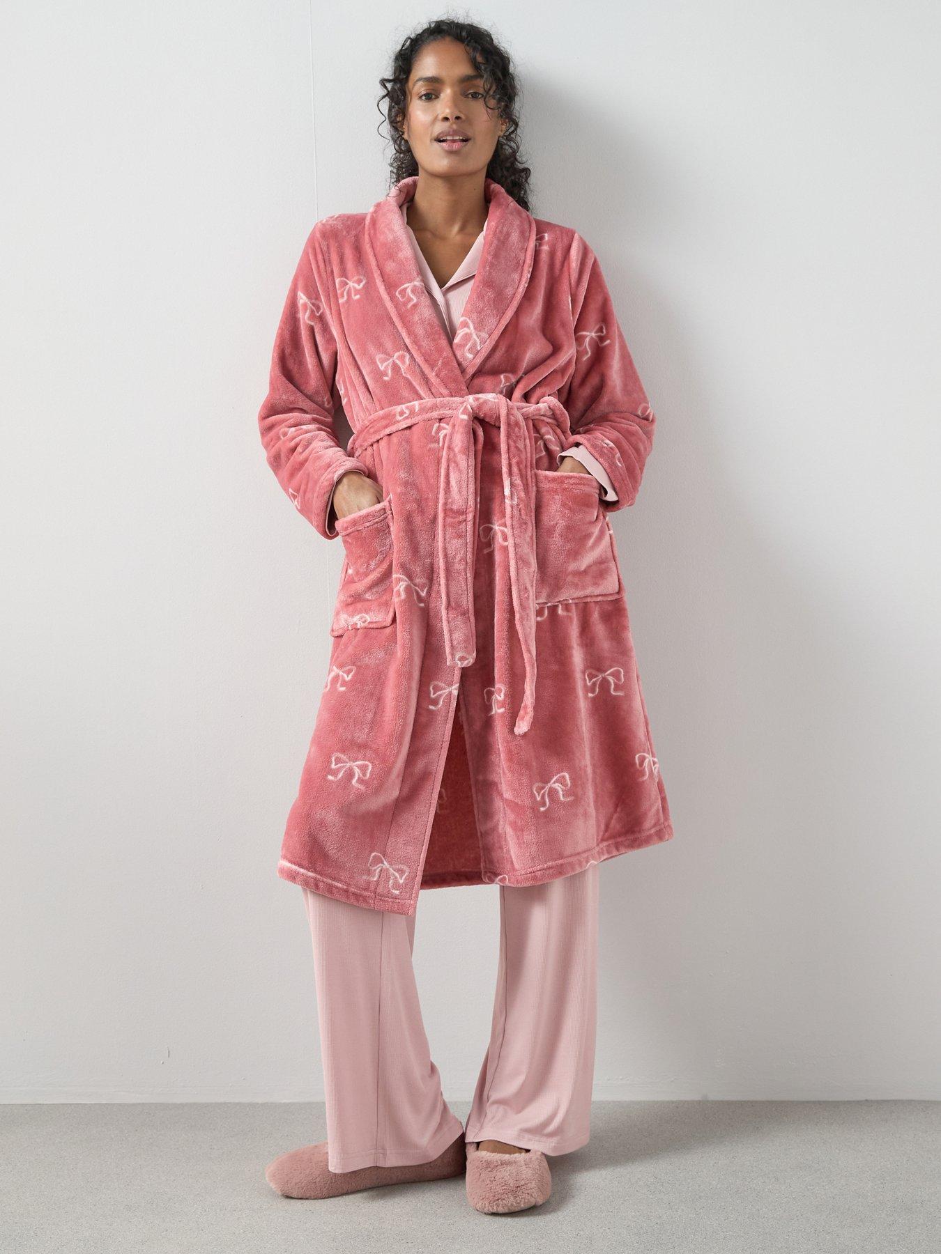 The Very Collection Bow Print Shawl Collar Dressing Gown - Pink