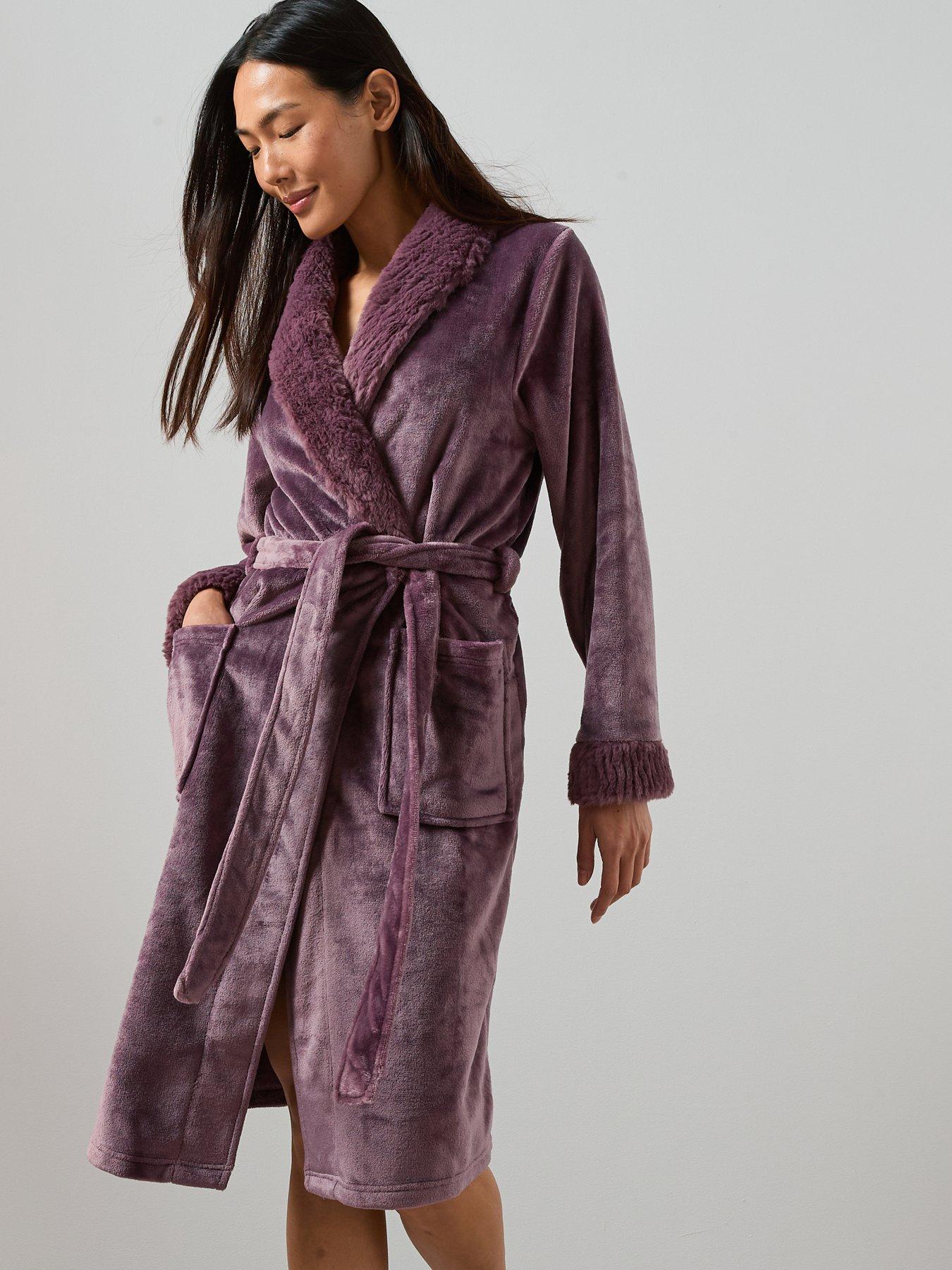 The Very Collection Faux Fur Trim Dressing Gown - Purple