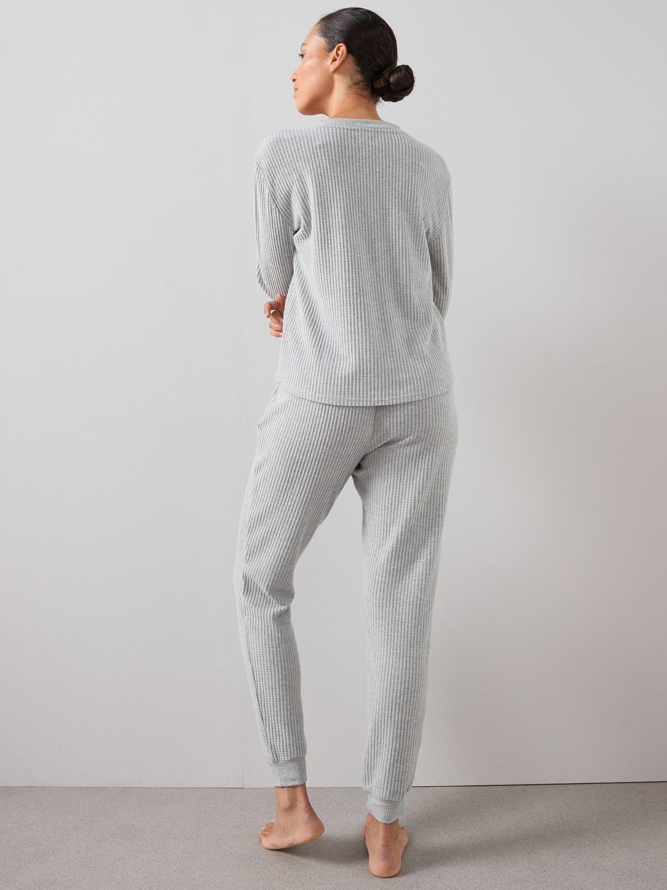Image 2 of 6 of The Very Collection Sparkle V Neck Long Sleeve Top And Wide Leg Jogger PJ Set - Grey
