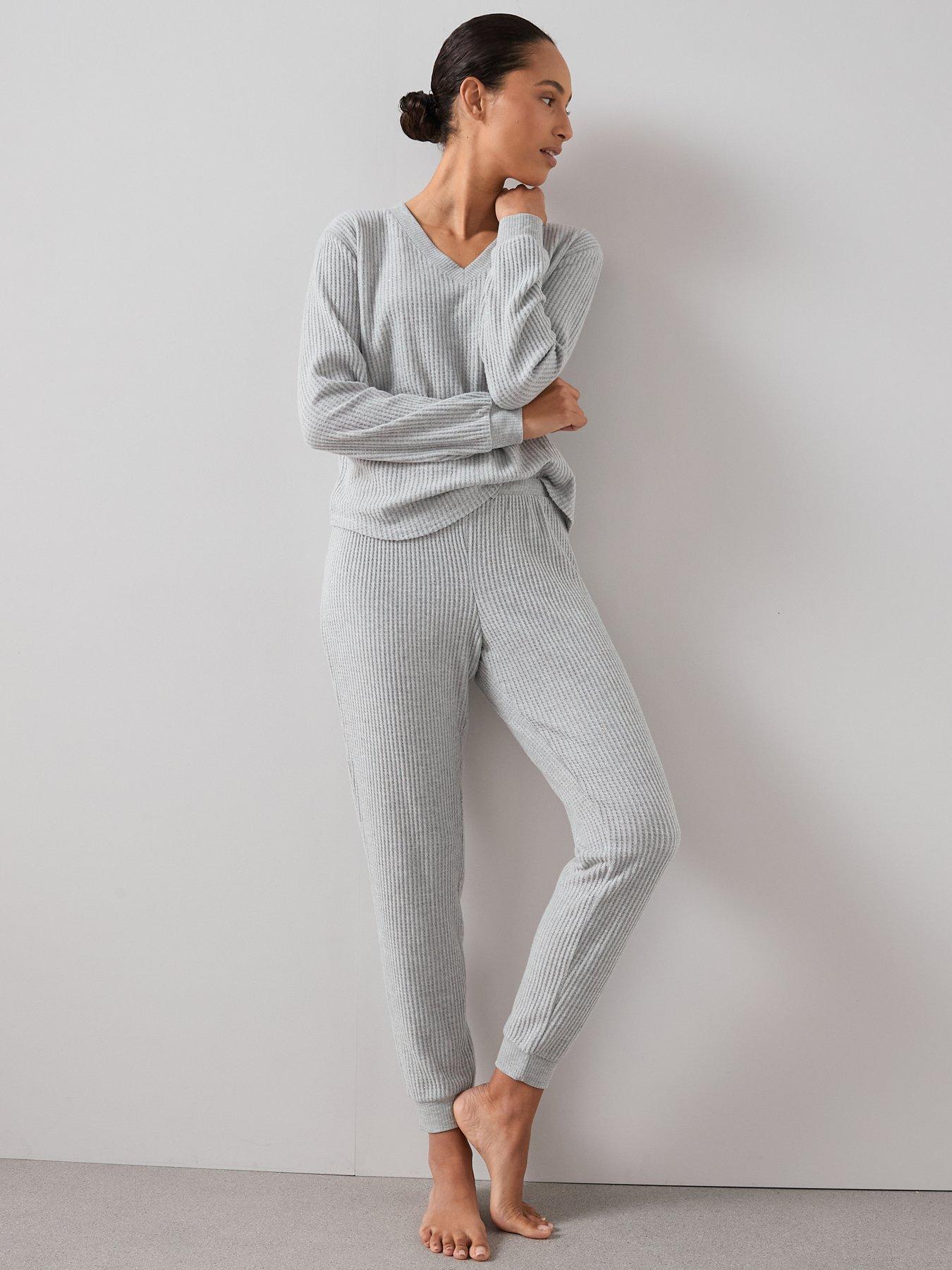 Image 4 of 6 of The Very Collection Sparkle V Neck Long Sleeve Top And Wide Leg Jogger PJ Set - Grey