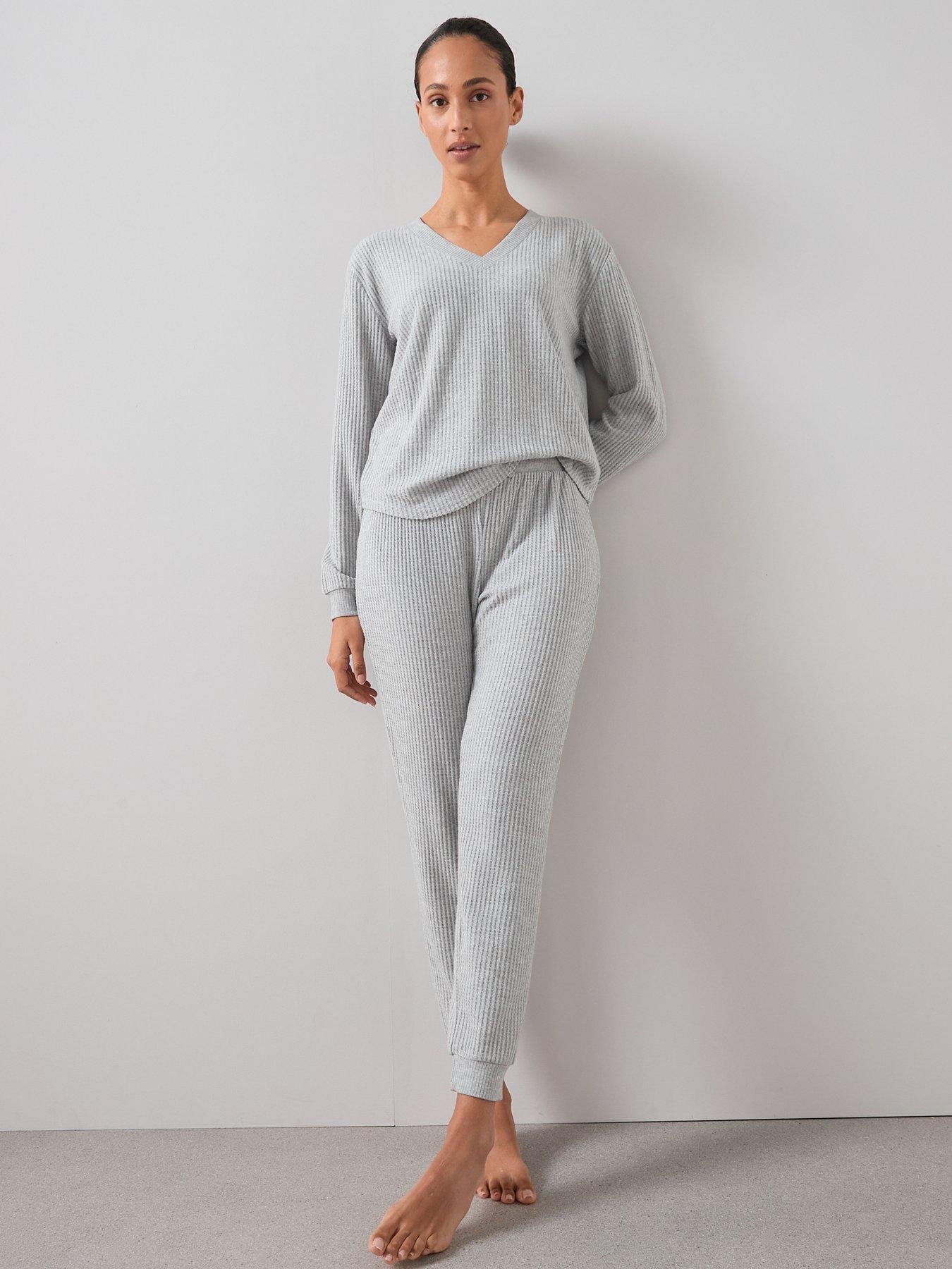 Image 5 of 6 of The Very Collection Sparkle V Neck Long Sleeve Top And Wide Leg Jogger PJ Set - Grey
