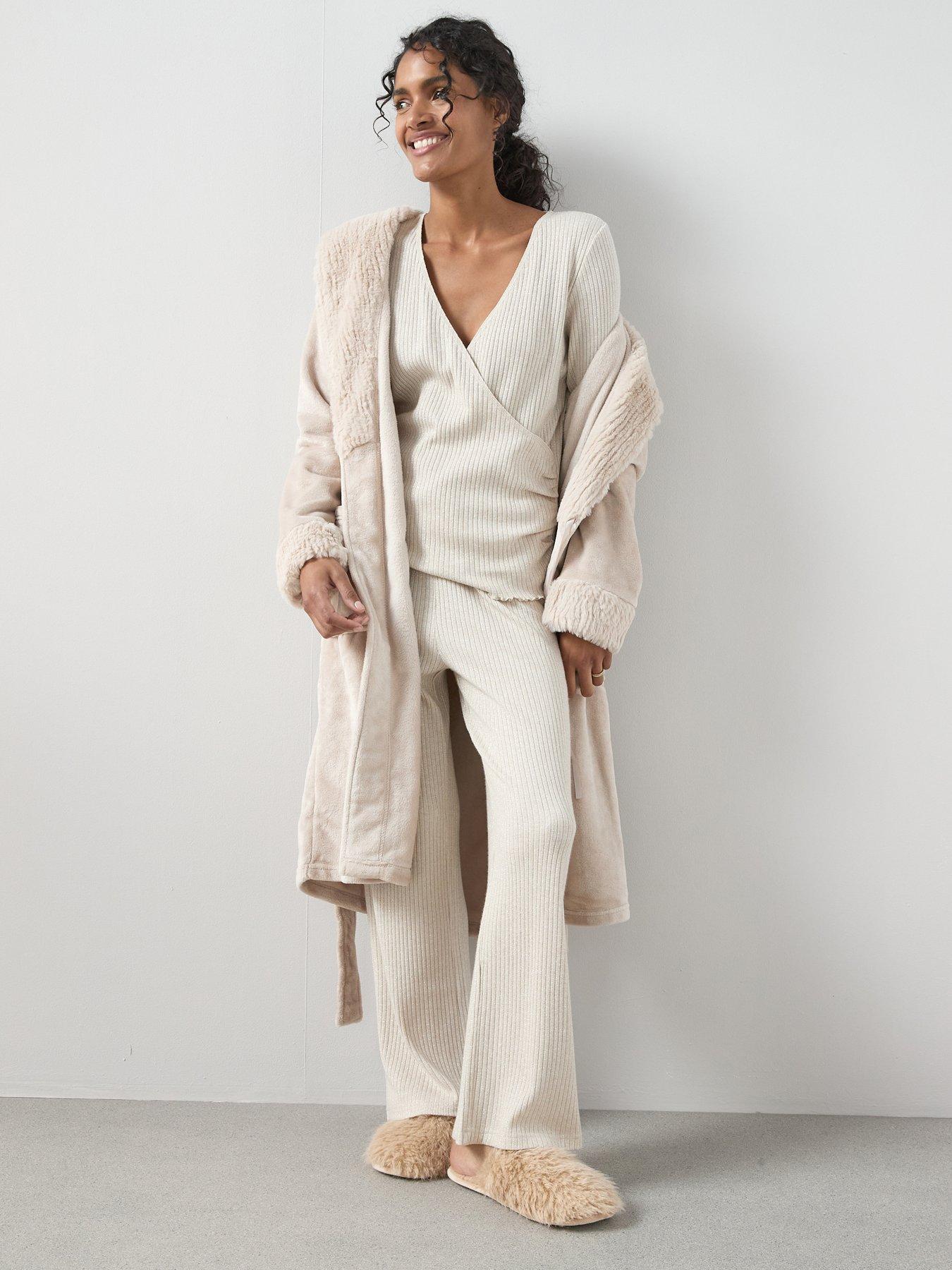 the-very-collection-lurex-wrap-long-sleeve-top-and-wide-leg-loungewear-set-beigefront
