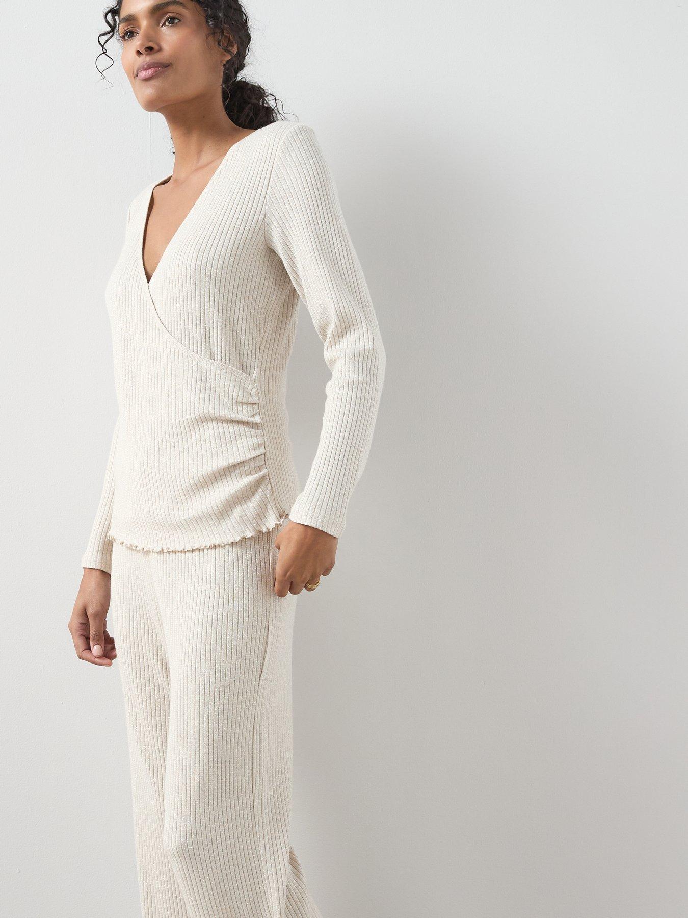 the-very-collection-lurex-wrap-long-sleeve-top-and-wide-leg-loungewear-set-beigeoutfit